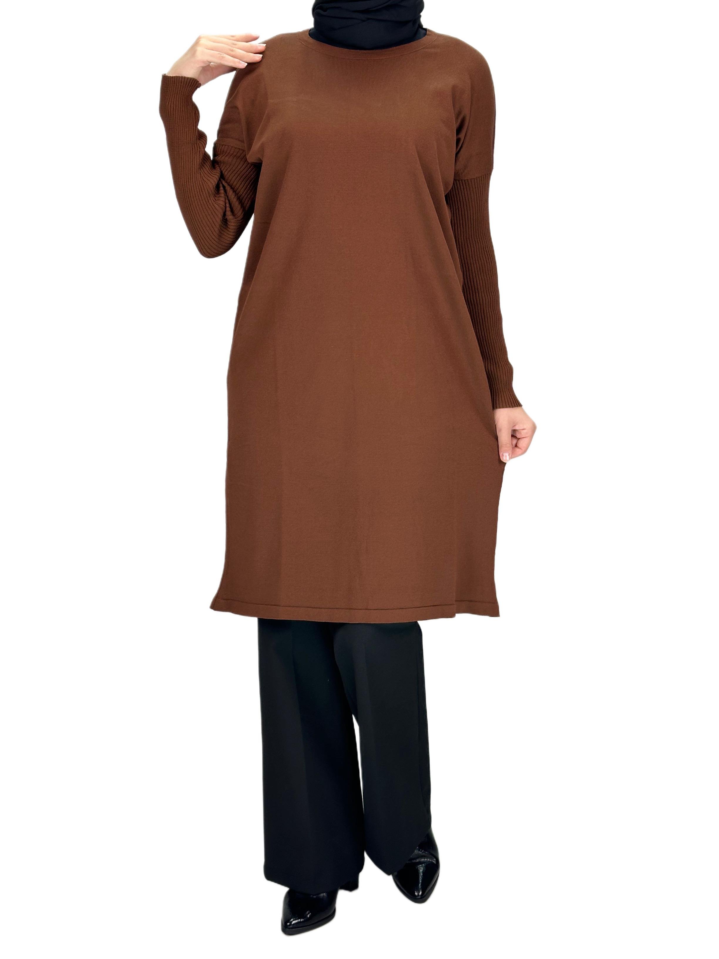 Rayon Kollu Merserize Triko Tunik Kahve OTW118
