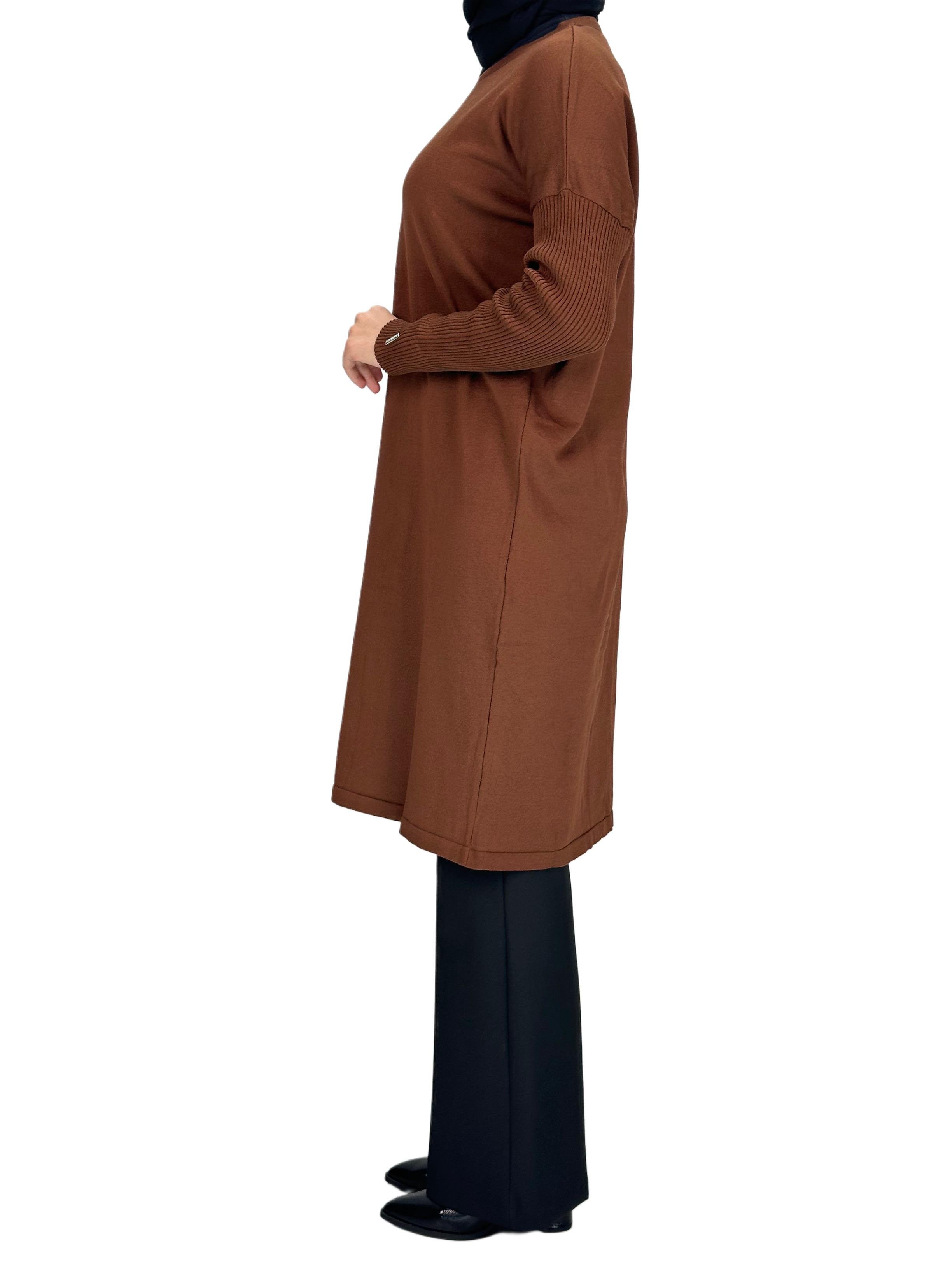 Rayon Kollu Merserize Triko Tunik Kahve OTW118