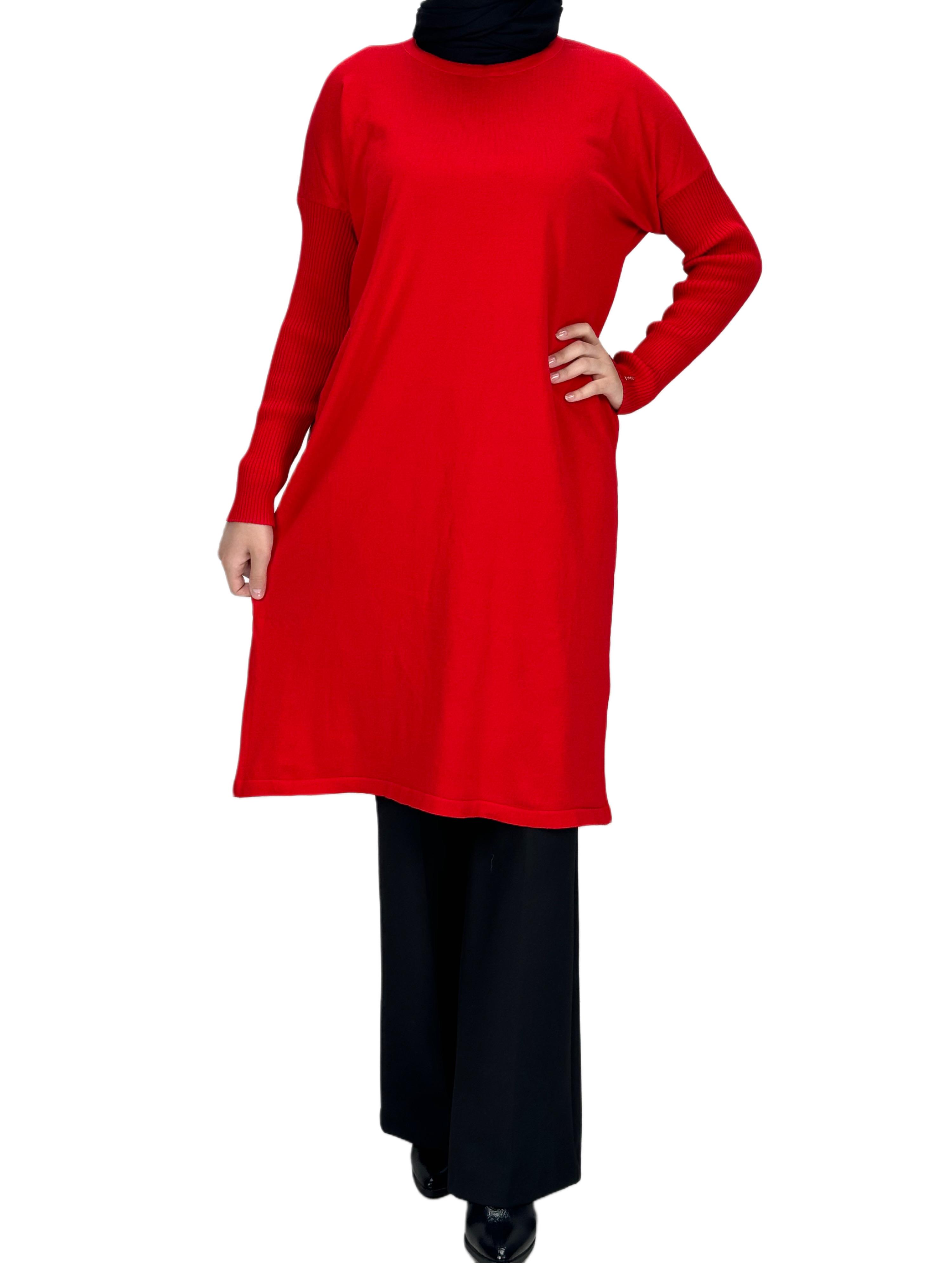 Rayon Kollu Merserize Triko Tunik Kırmızı OTW118