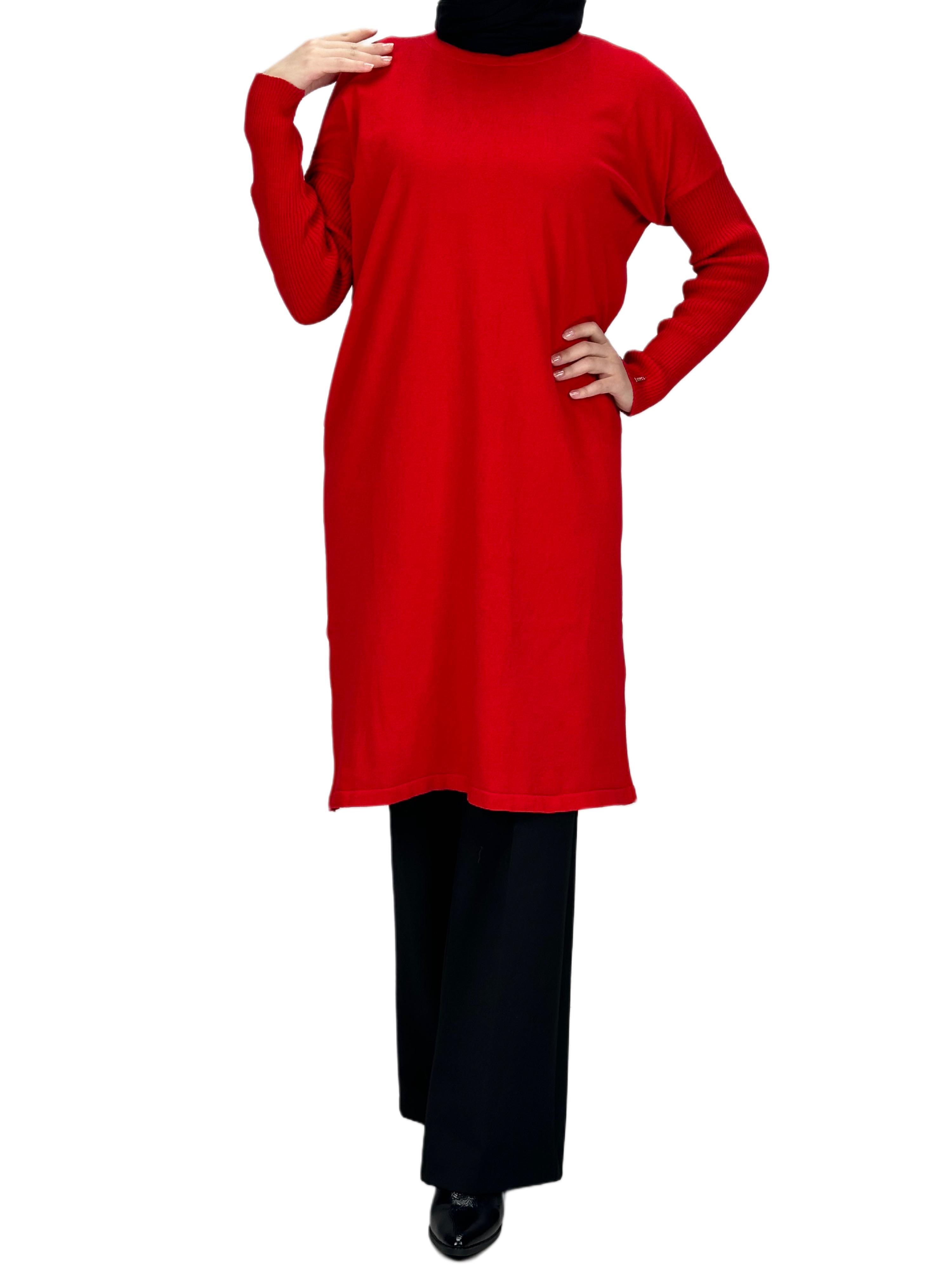 Rayon Kollu Merserize Triko Tunik Kırmızı OTW118