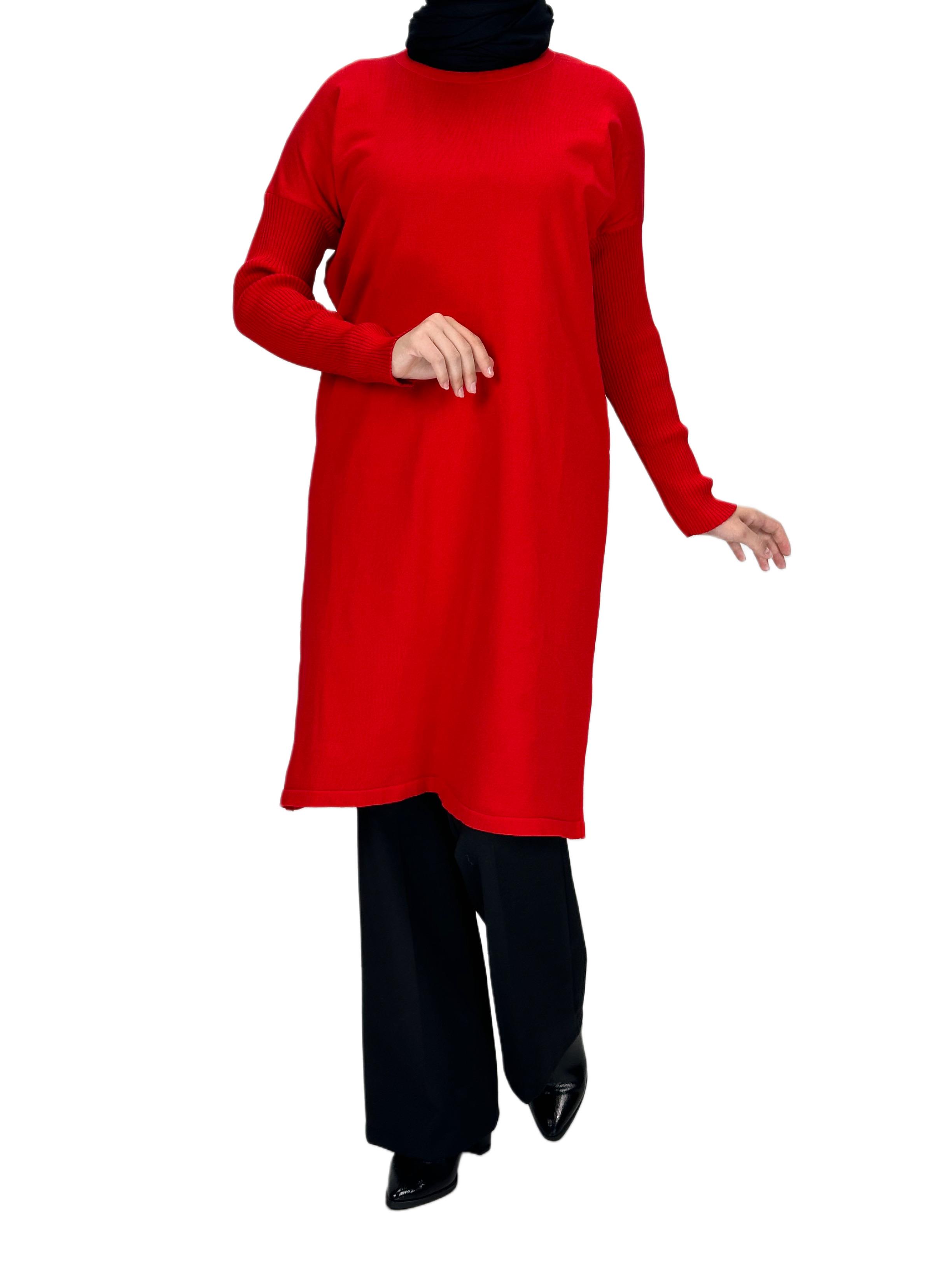 Rayon Kollu Merserize Triko Tunik Kırmızı OTW118