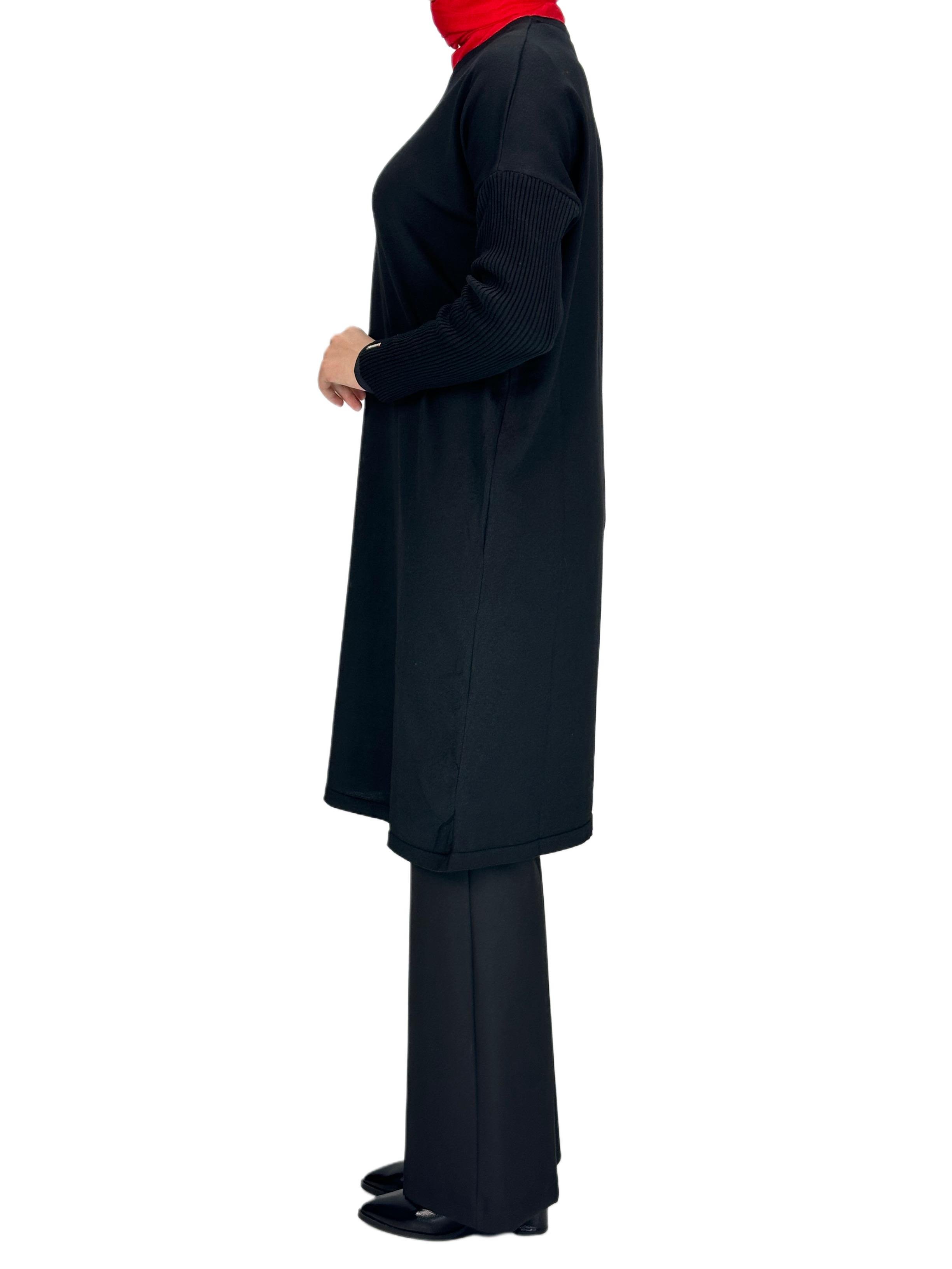 Rayon Kollu Merserize Triko Tunik Siyah OTW118