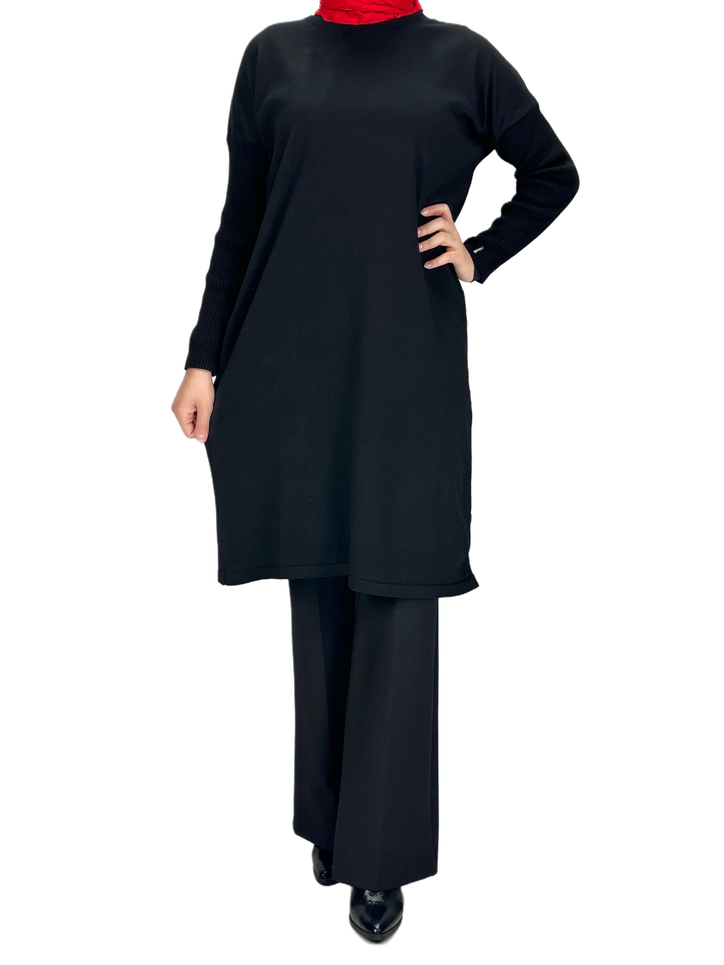 Rayon Kollu Merserize Triko Tunik Siyah OTW118