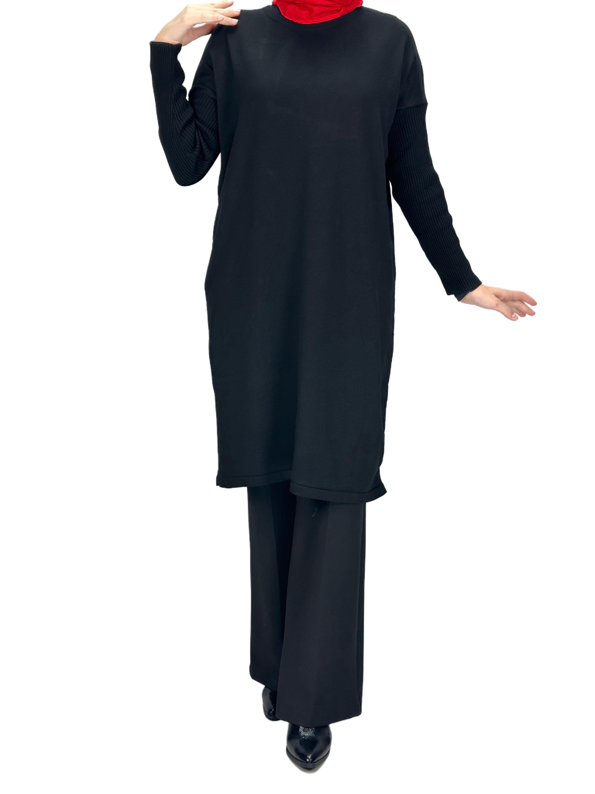 Rayon Kollu Merserize Triko Tunik Siyah OTW118