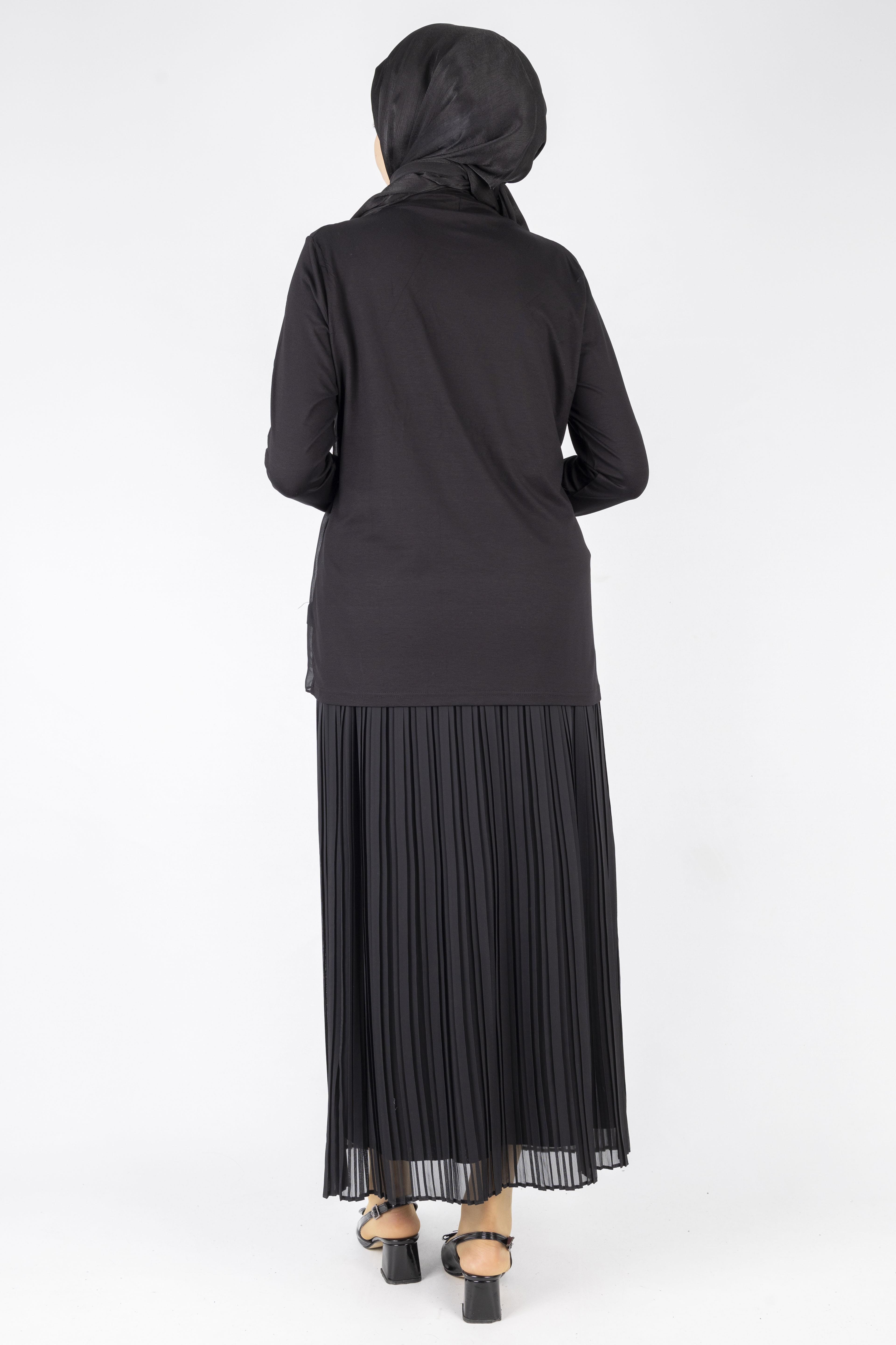 Sade Şifon Katlı Siyah Tunik Siyah OTW575