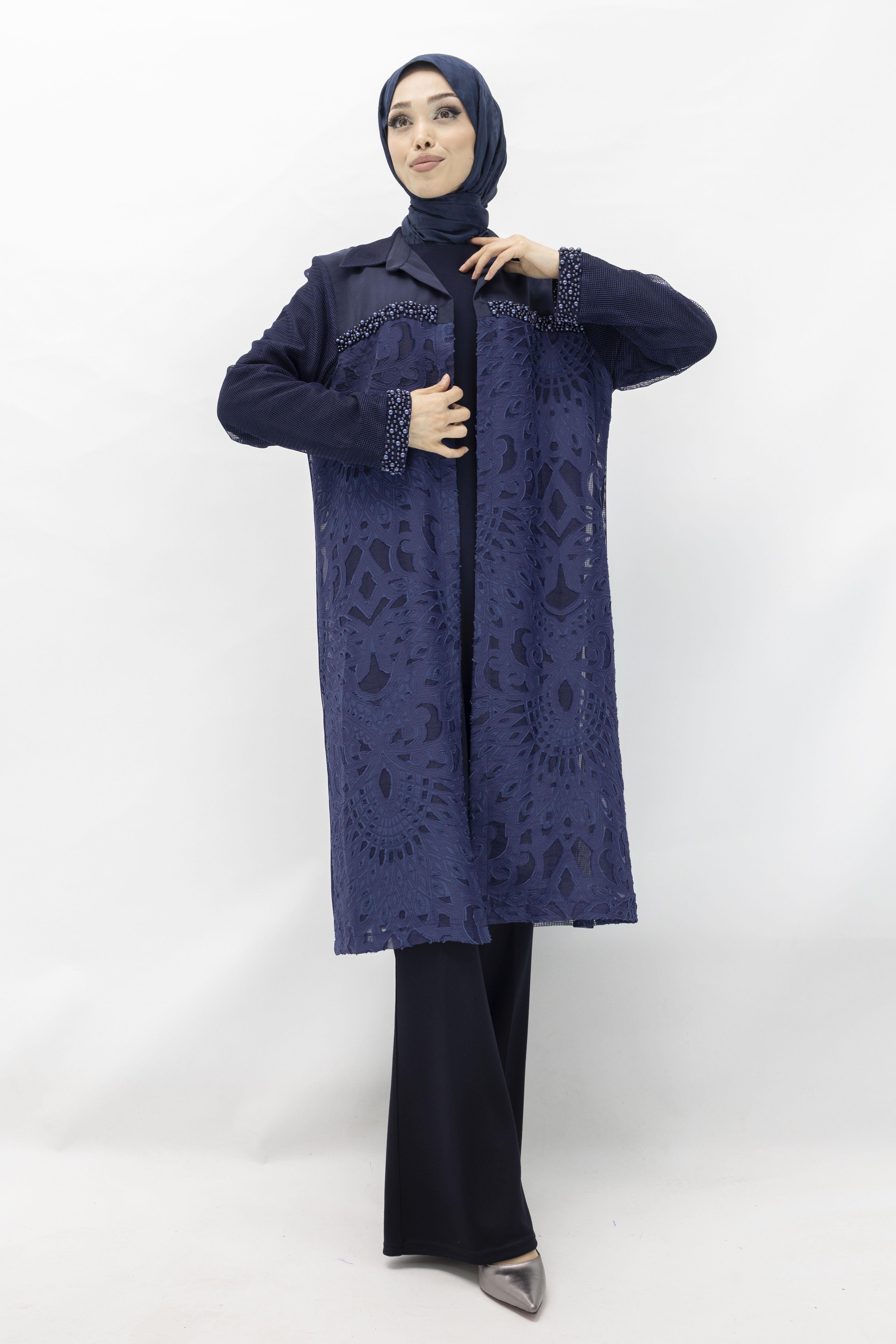 SAFİR BÜYÜK BEDEN İÇLİK VE KİMONO İKİLİ TAKIM Lacivert OTW25140