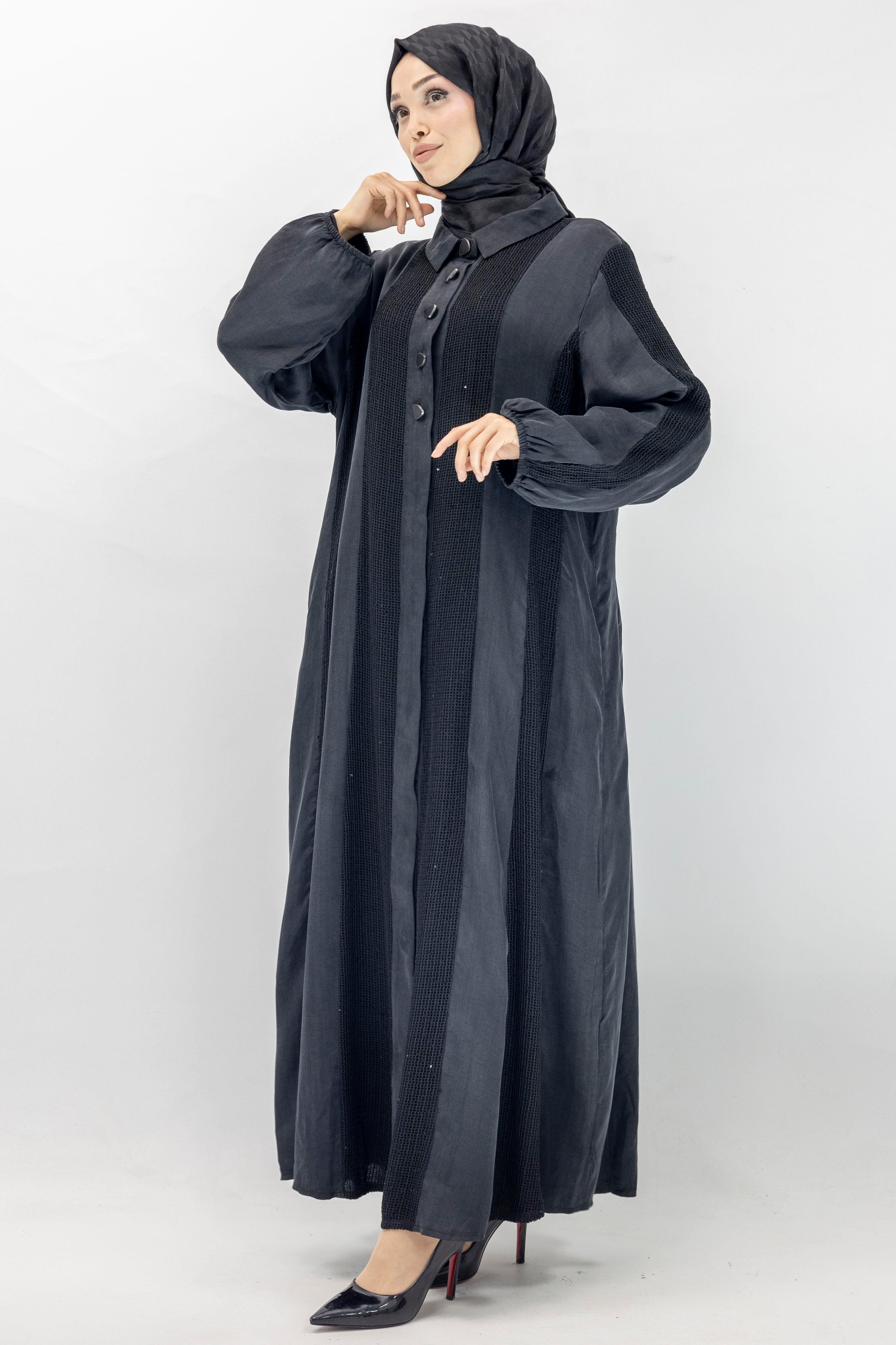 Şerit Detaylı Cupra İpek Elbise Siyah OTW5763