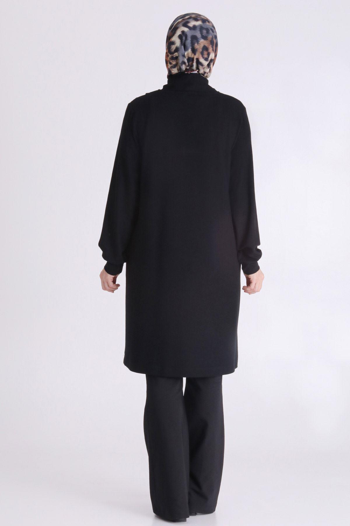 Şerit Detaylı Rahat Kesim Büyük Beden Tunik Siyah OTW20132