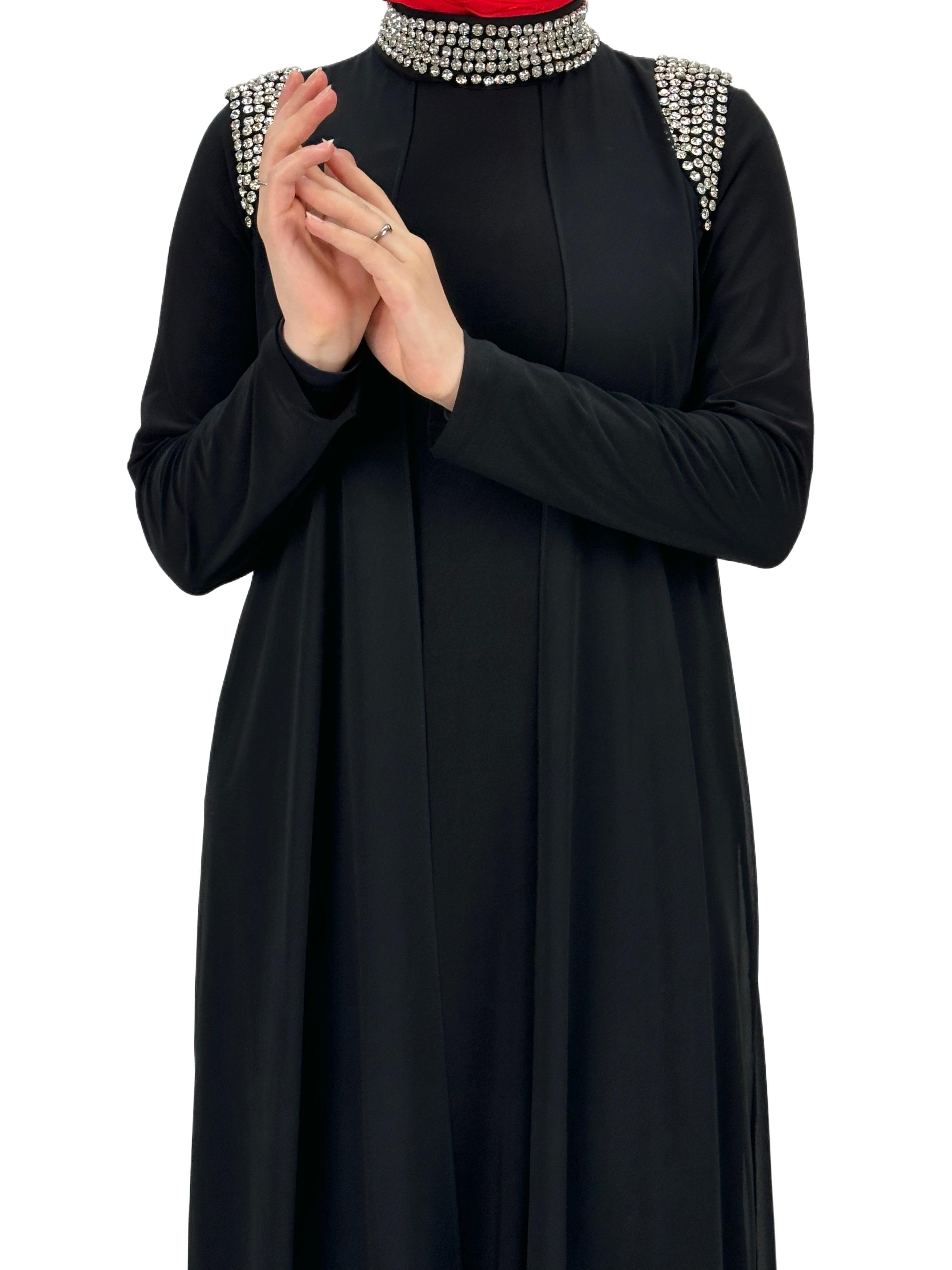 Şifon Abayalı Elbise Siyah OTW4320