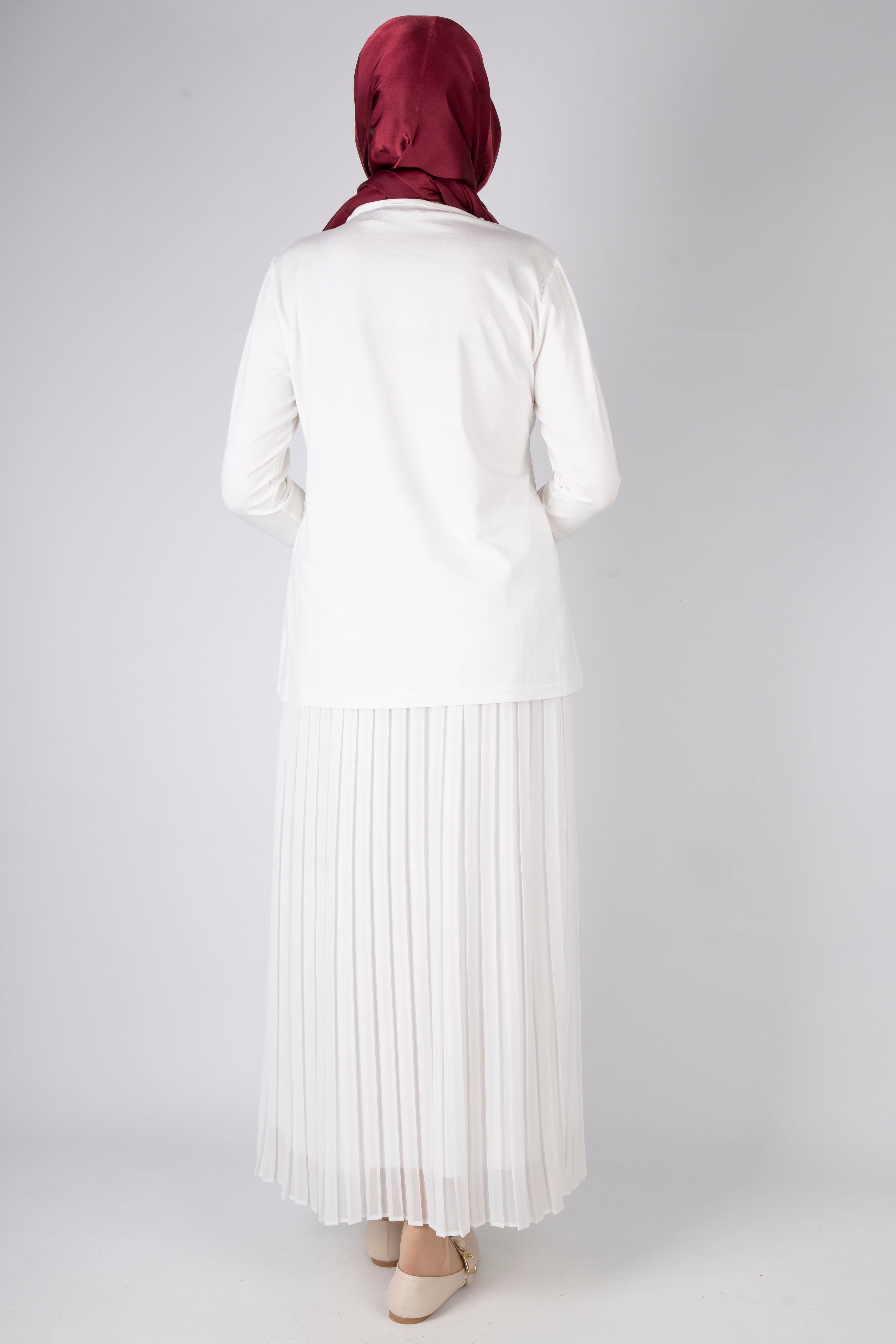 Şifon Kumaş Broşlu Tunik Ekru OTW572