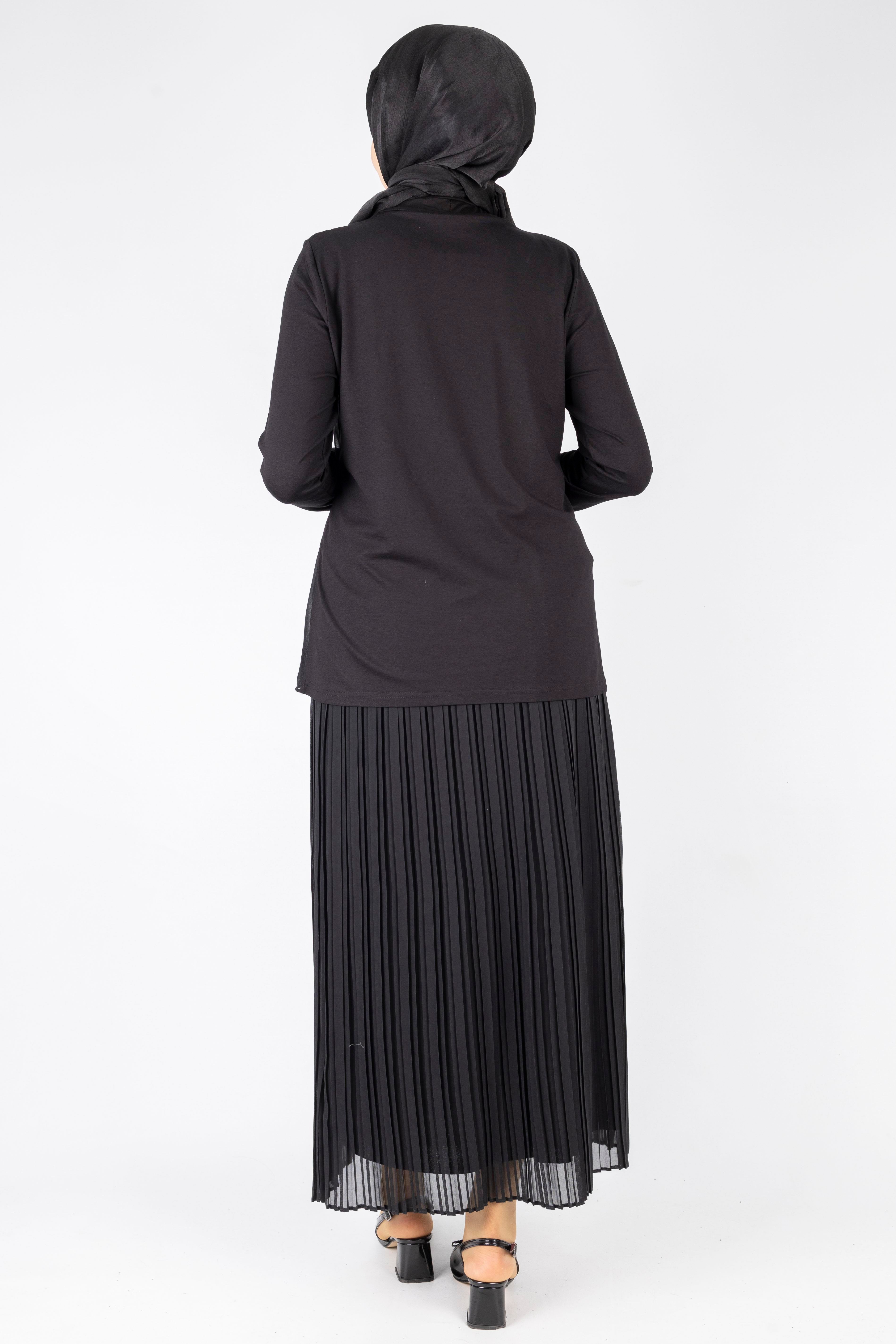 Şifon Kumaş Broşlu Tunik Siyah OTW572