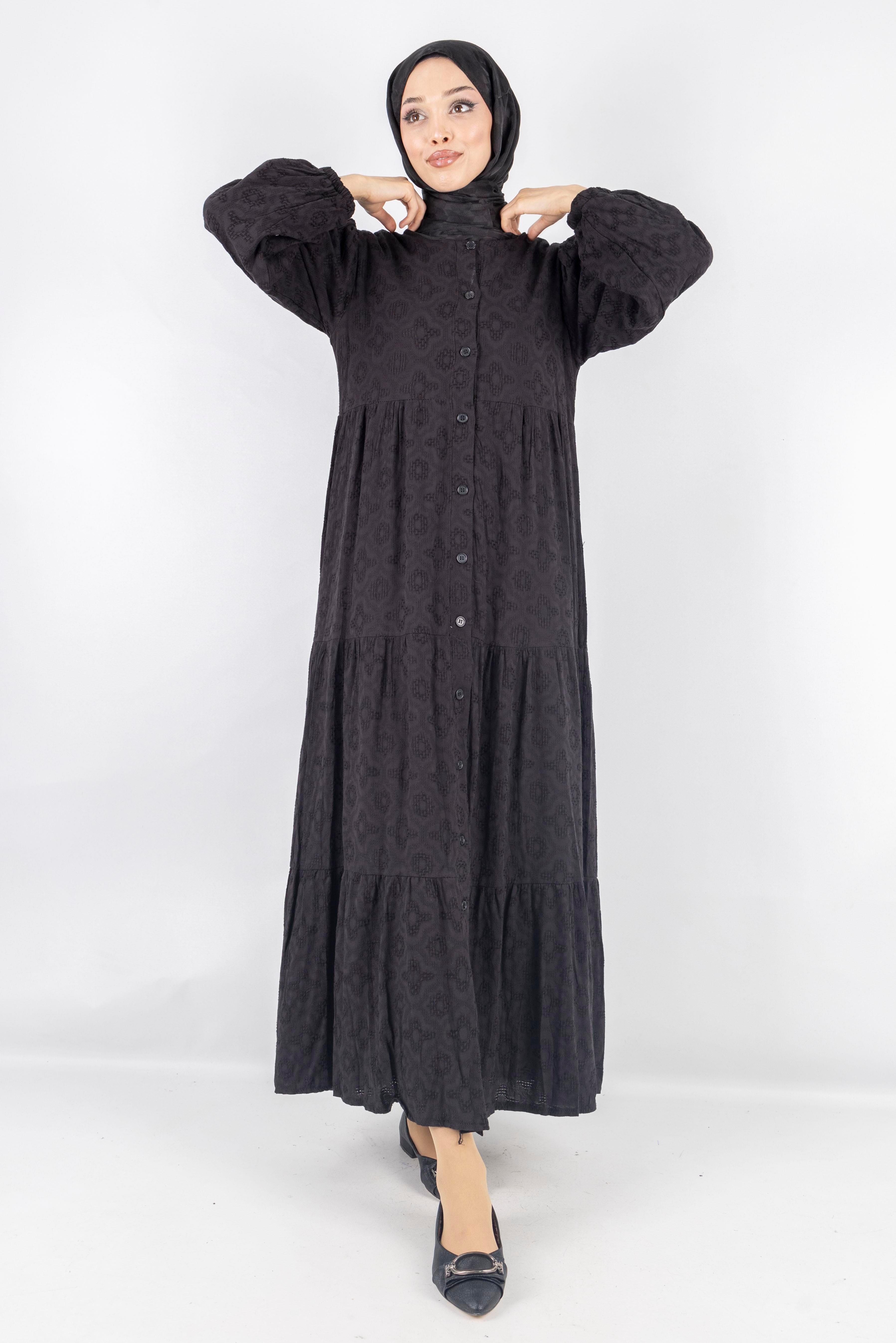 Siyah Astarlı Fisto Keten Elbise Siyah OTW1983