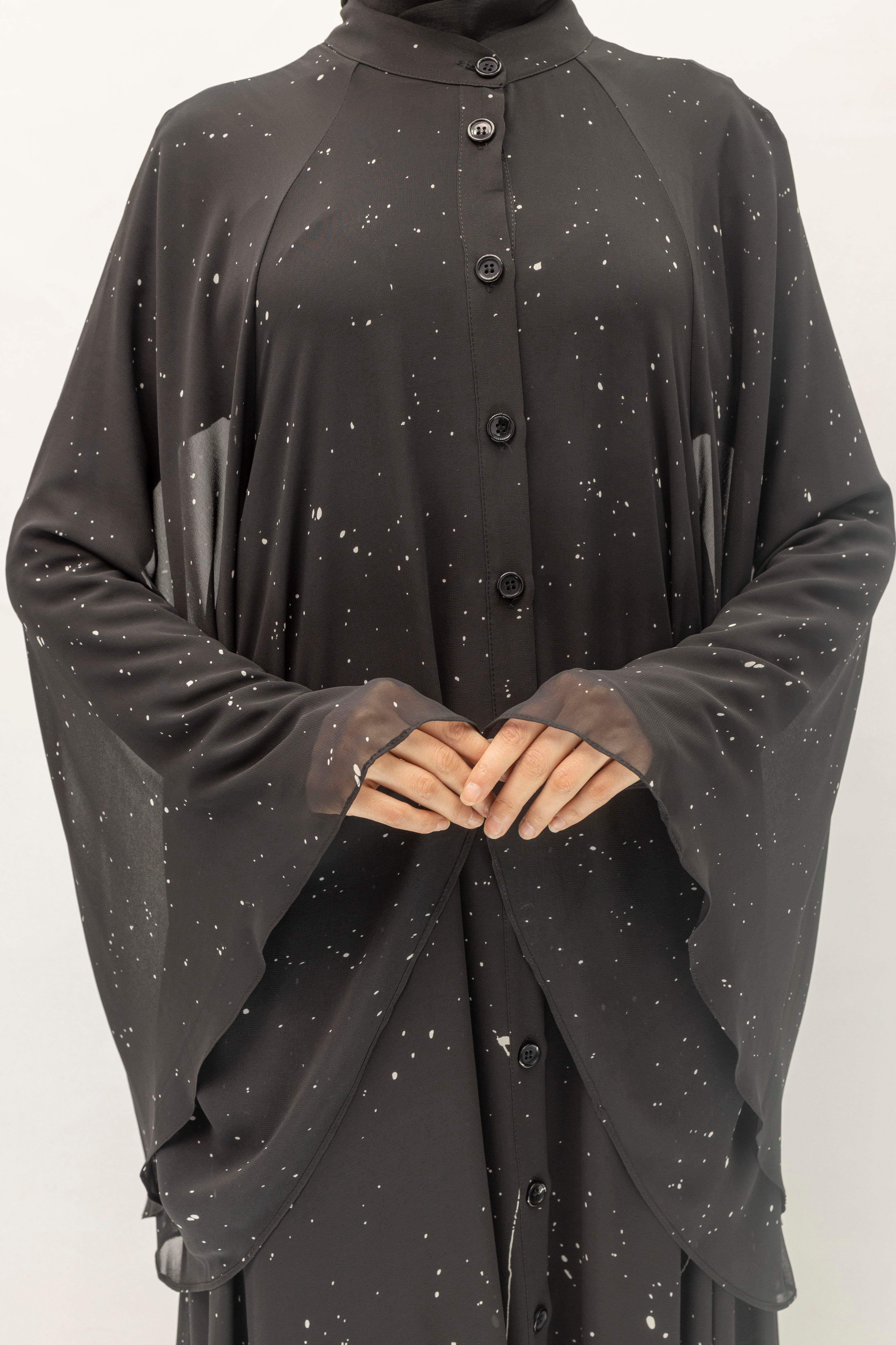 Siyah Beyaz Desenli Büyük Beden Şifon Elbise – Ottoman Wear Siyah OTW411