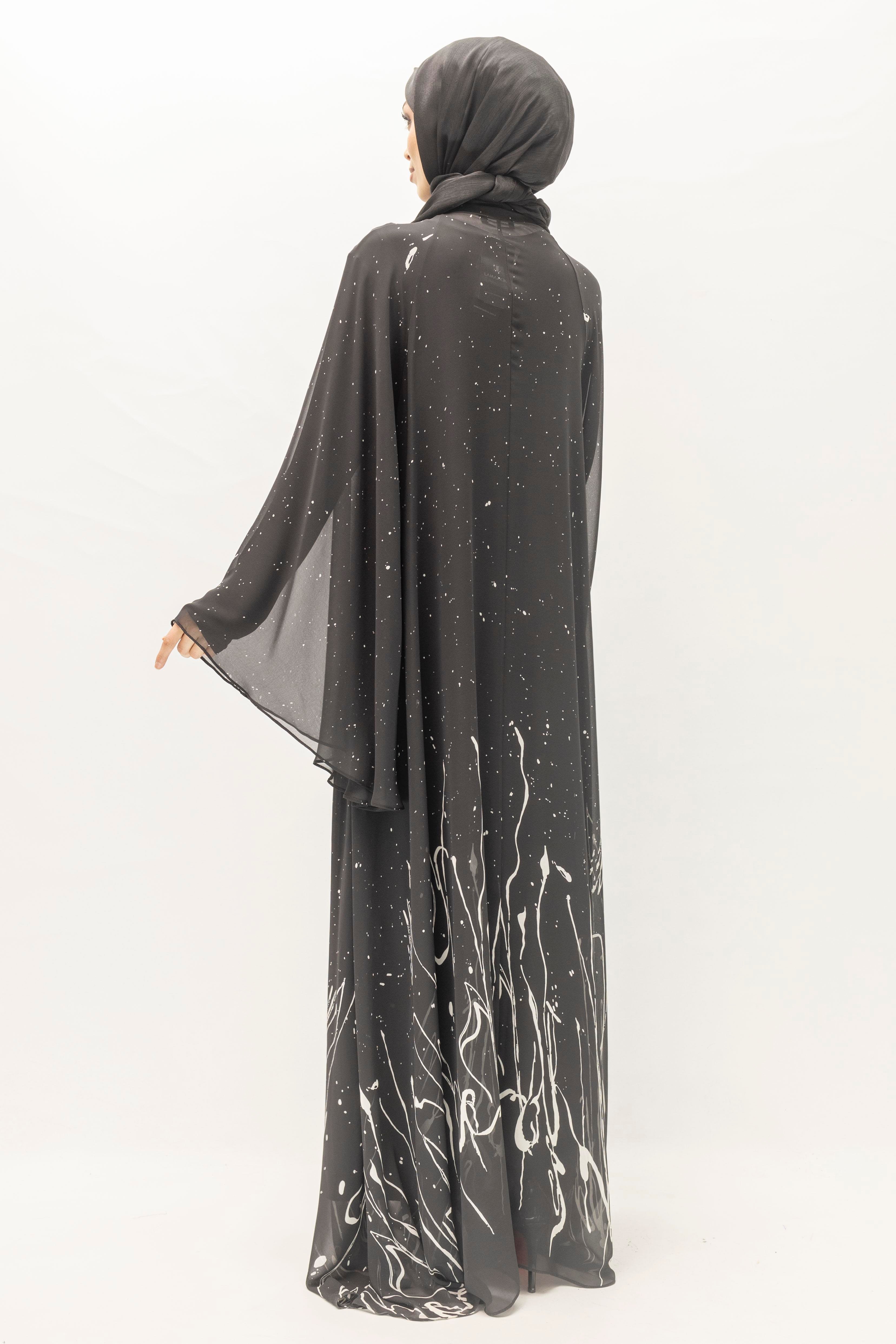 Siyah Beyaz Desenli Büyük Beden Şifon Elbise – Ottoman Wear Siyah OTW411