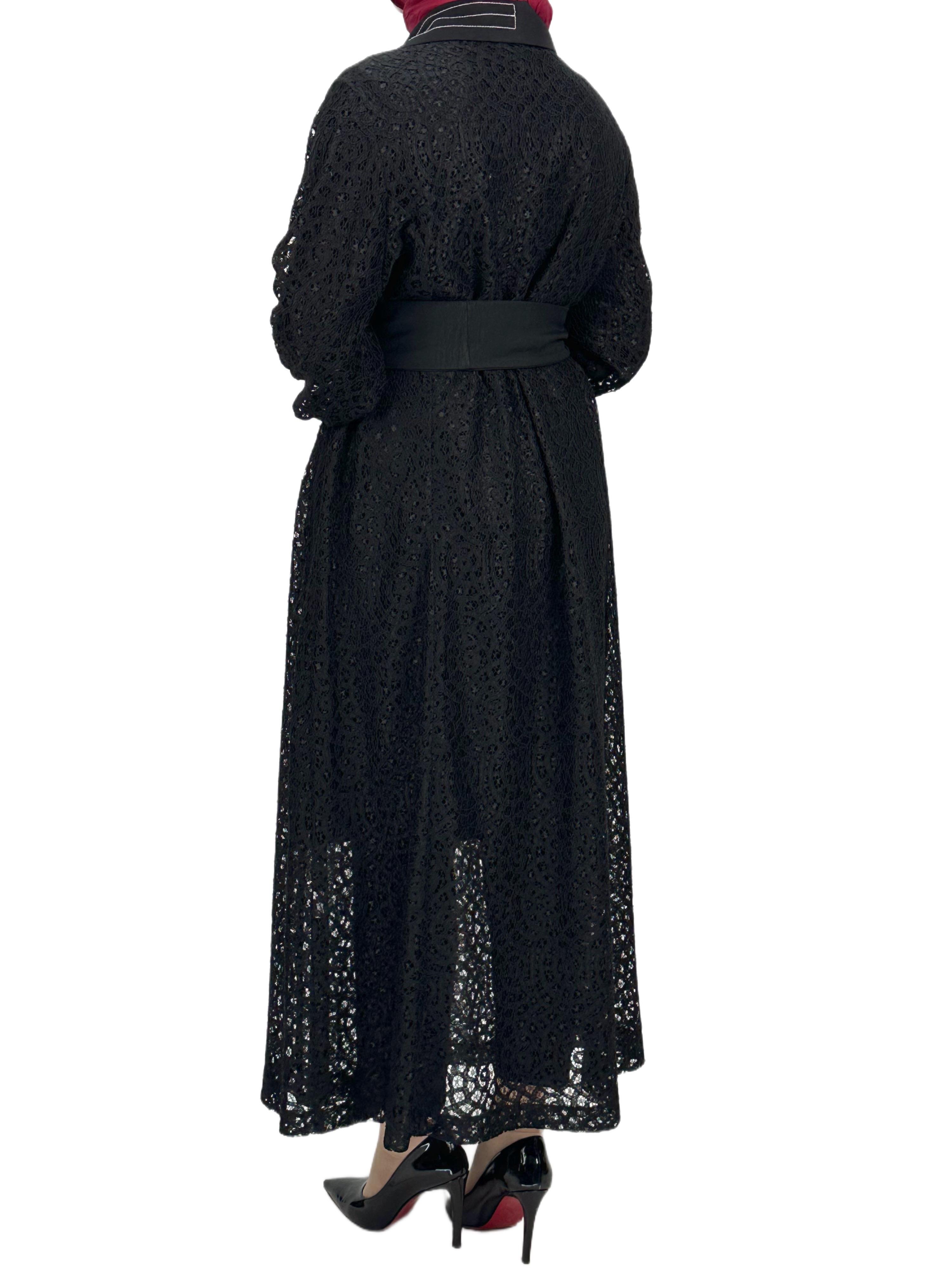Siyah Büyük Beden Kuşaklı Dantel  Abaya Siyah OTW42926