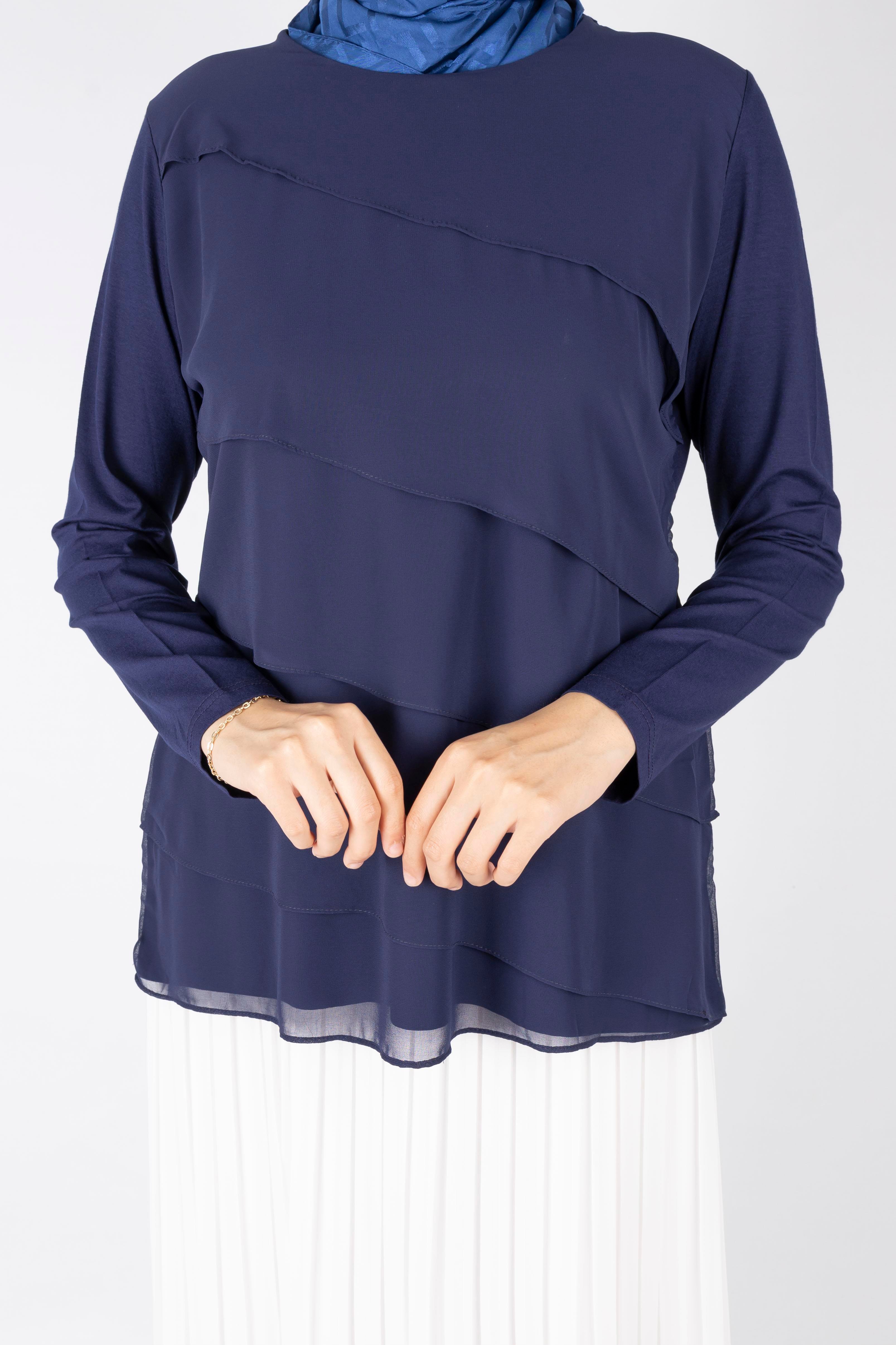 Siyah Kat Kat Şifon Tunik Lacivert OTW573