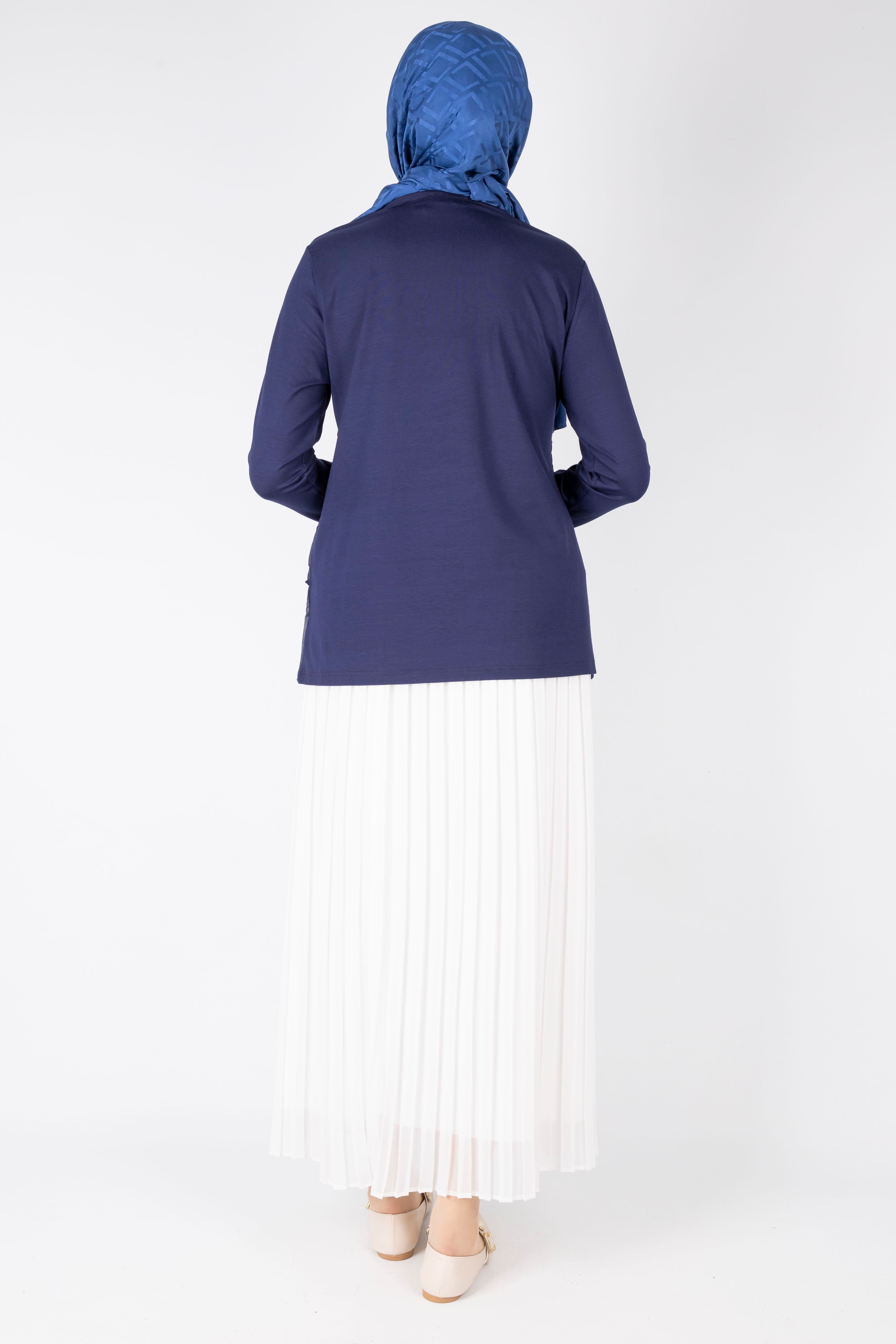 Siyah Kat Kat Şifon Tunik Lacivert OTW573