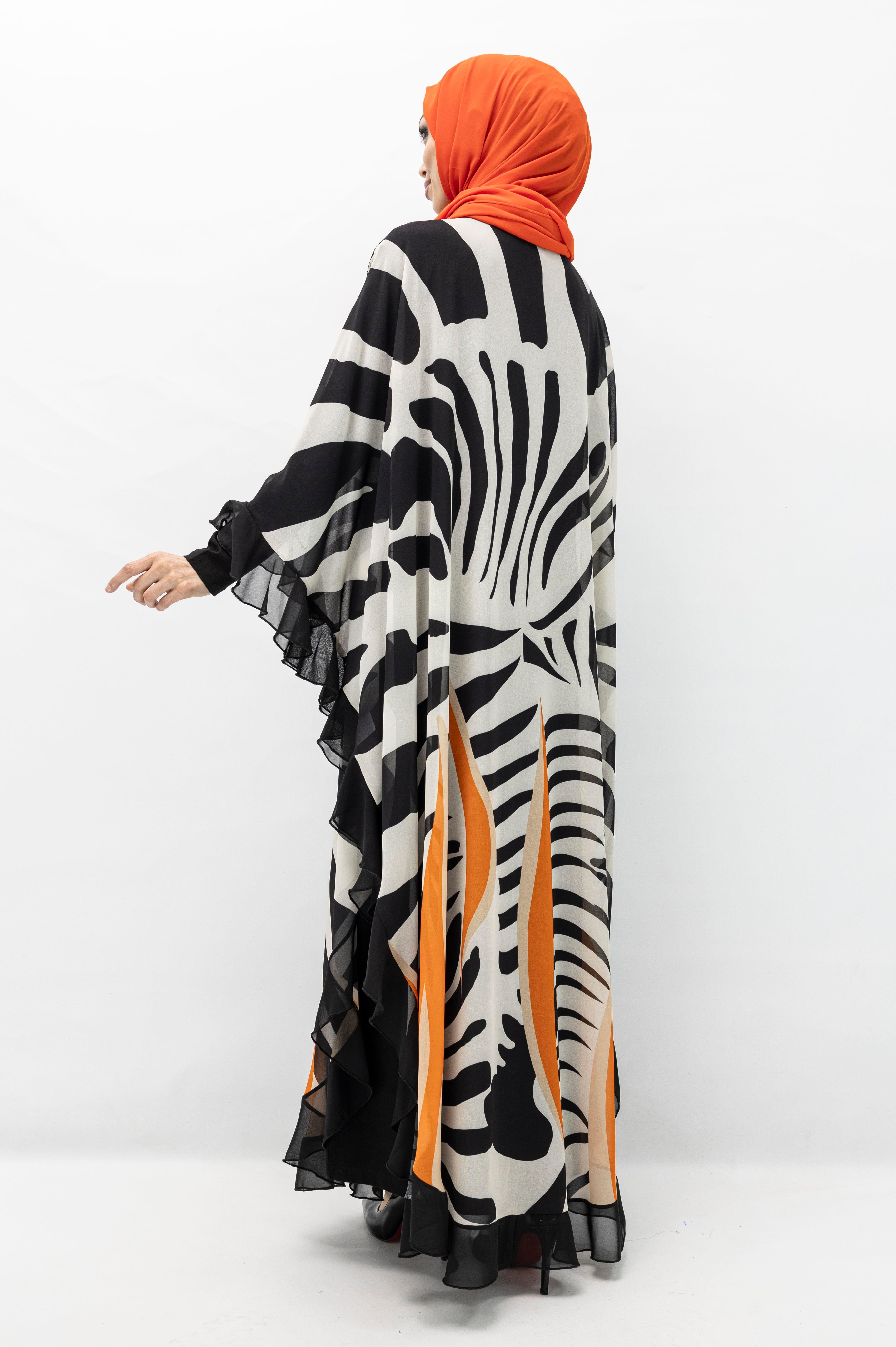 Taş Detaylı Büyük Beden Şifon Yarasa Elbise Oranj OTW158