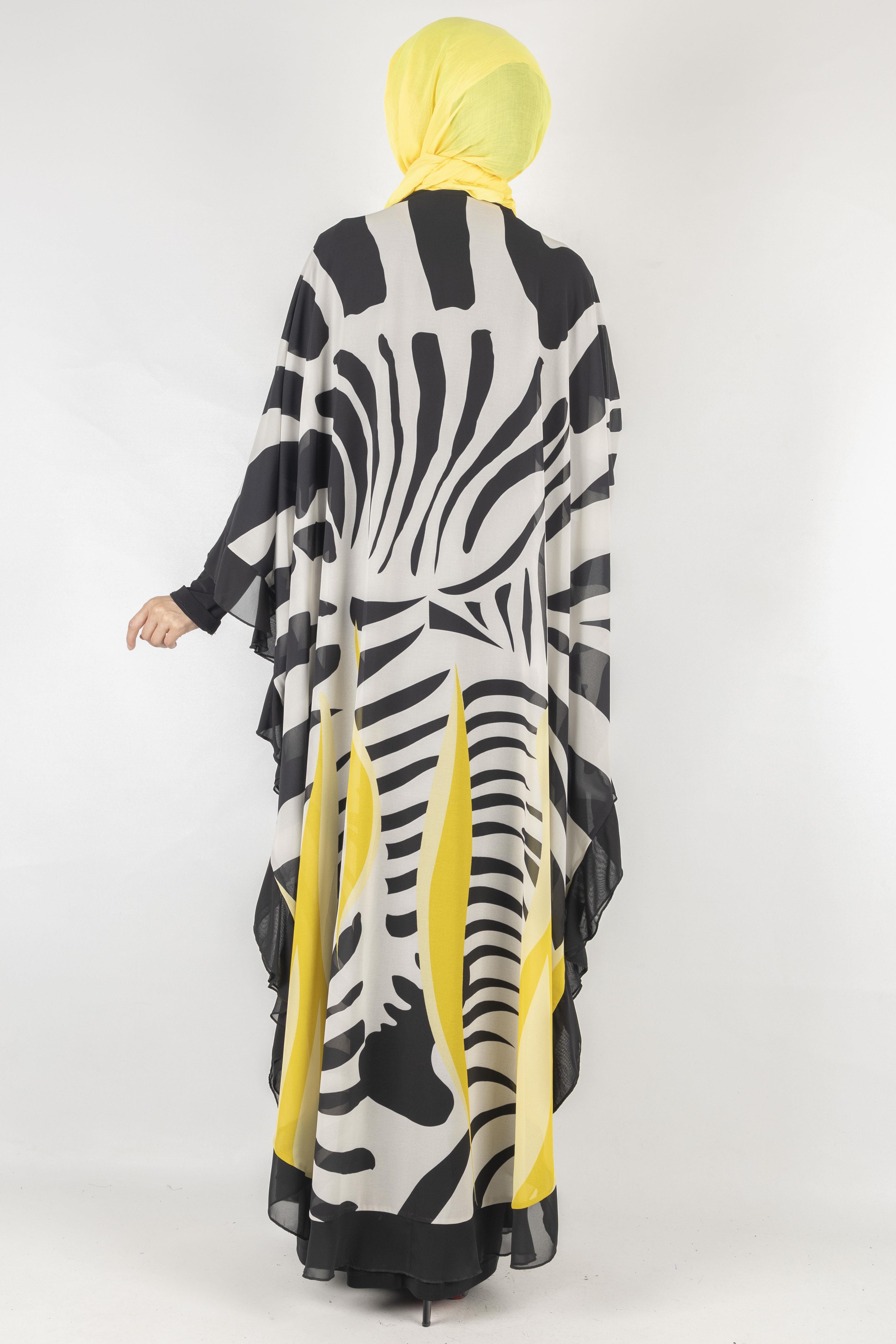 Taş Detaylı Büyük Beden Şifon Yarasa Elbise Sarı OTW158