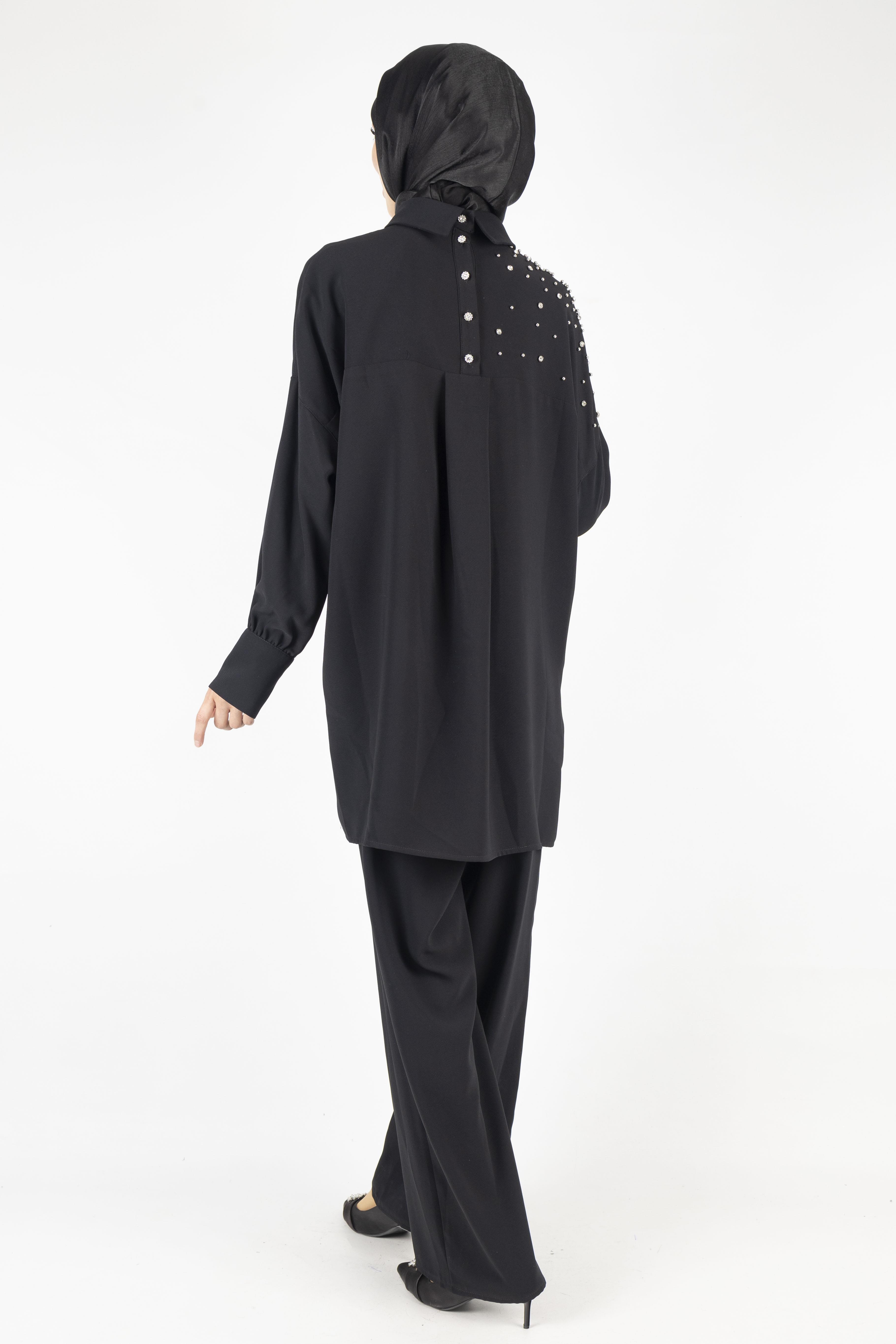 Taş Detaylı Pantolonlu Takım Siyah OTW1014