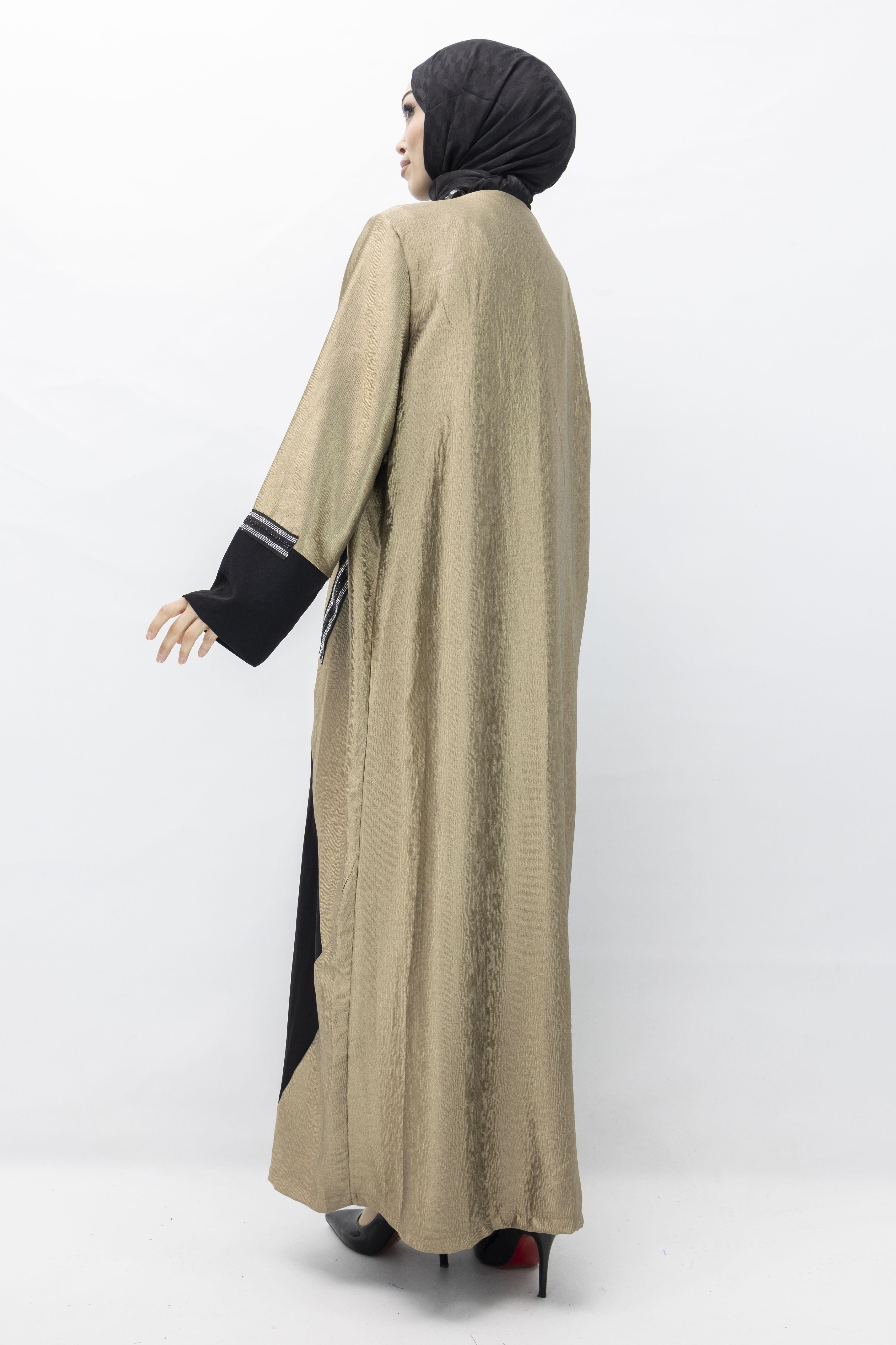 Taş Detaylı Saten Abaya Gold OTW397