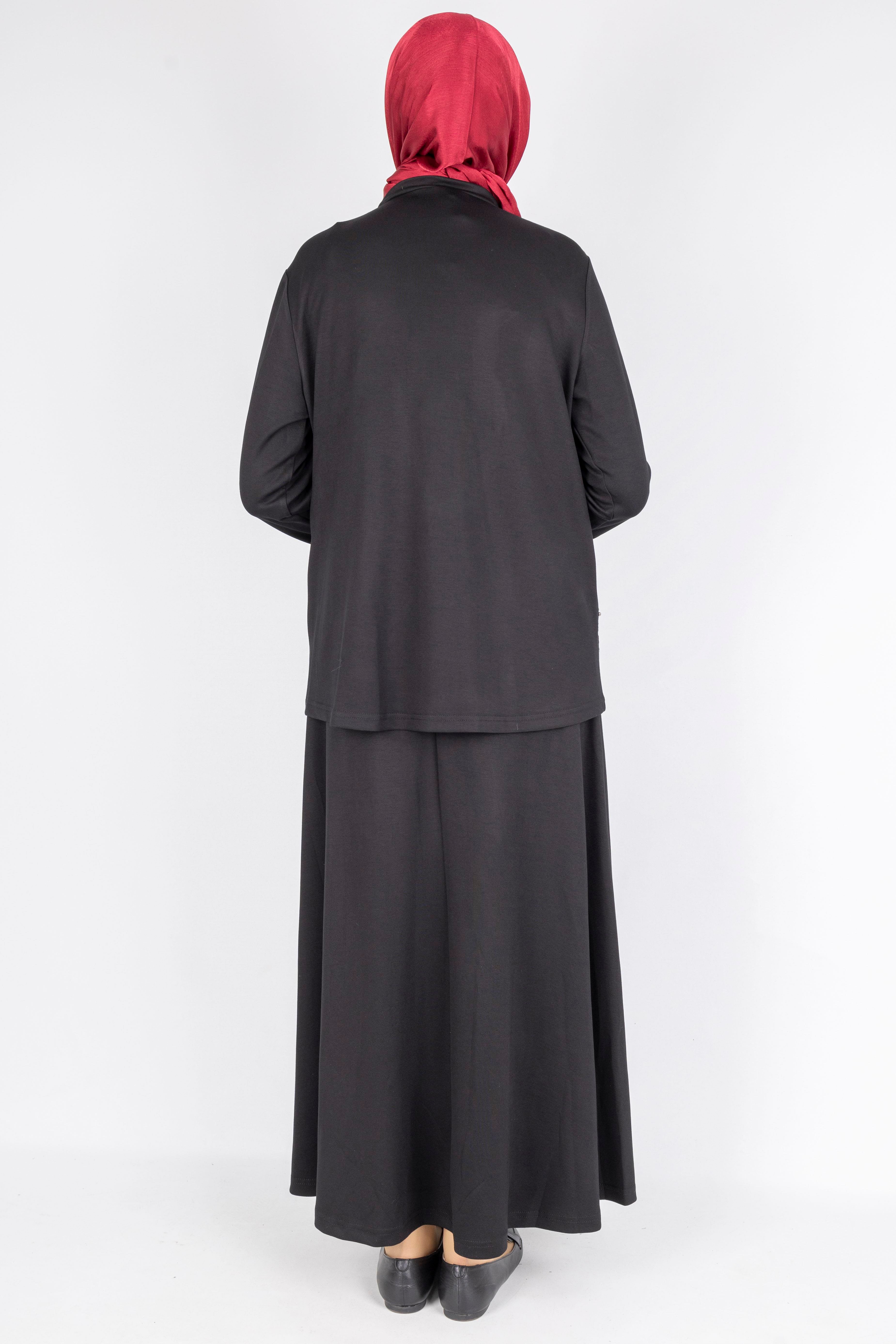 Taş İşlemeli Dantel Detaylı Bluz & Uzun Etek İkili Takım Siyah OTW310