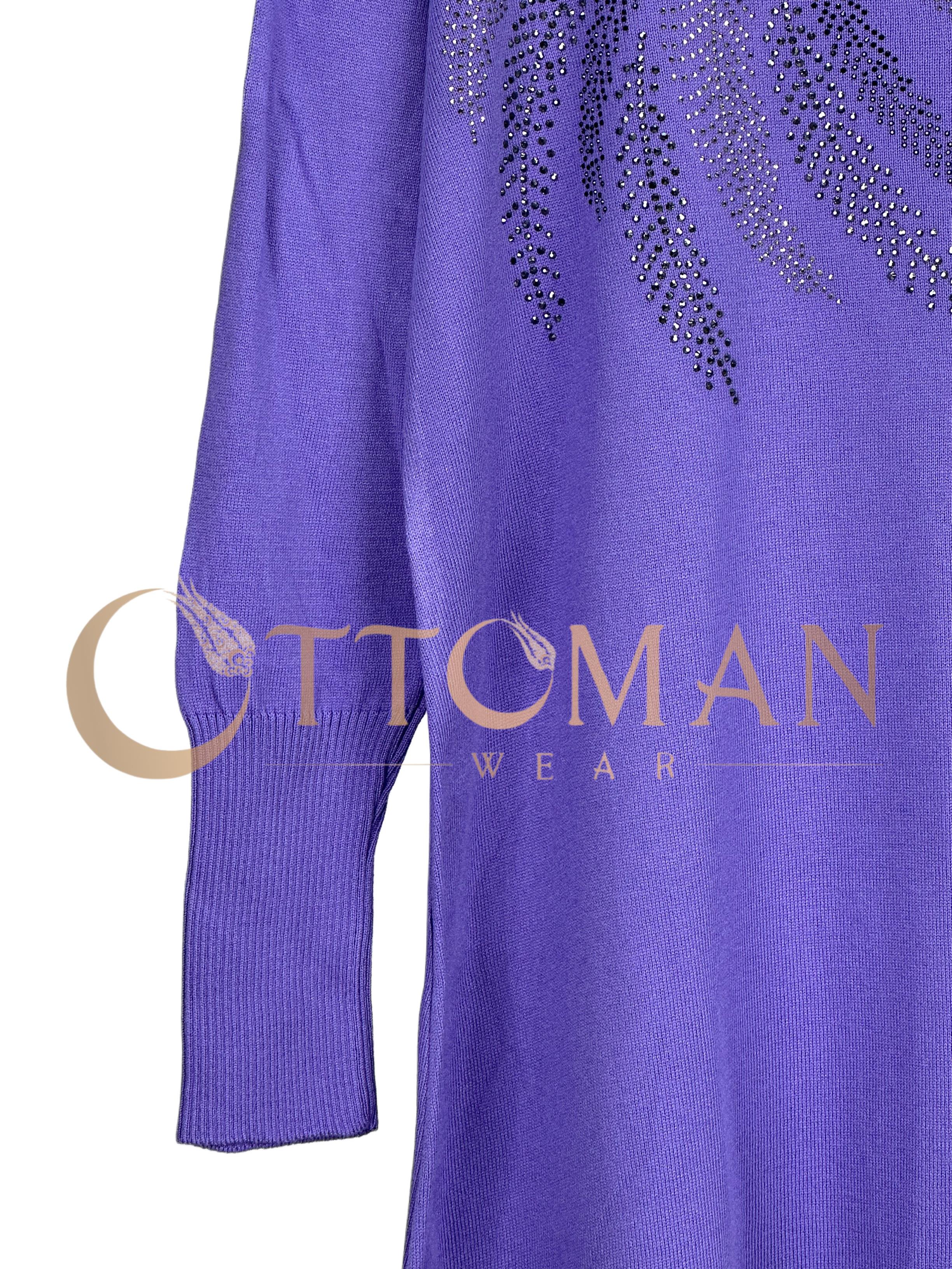 Taş İşlemeli Merserize Triko Tunik Mor OTW884-1