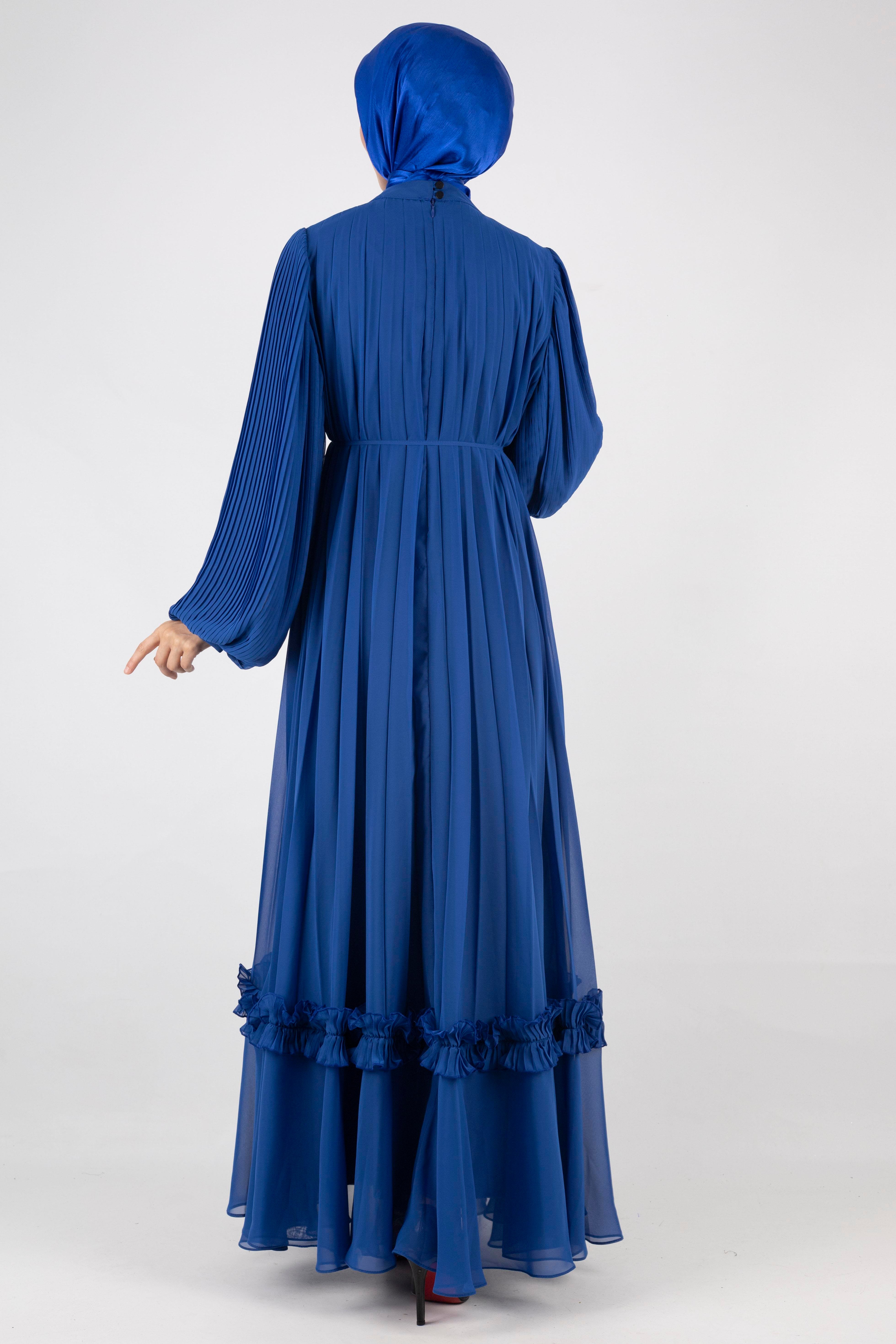 TASARIM BÜYÜK BEDEN  PİLİSELİ ŞİFON ELBİSE Saks OTW44136