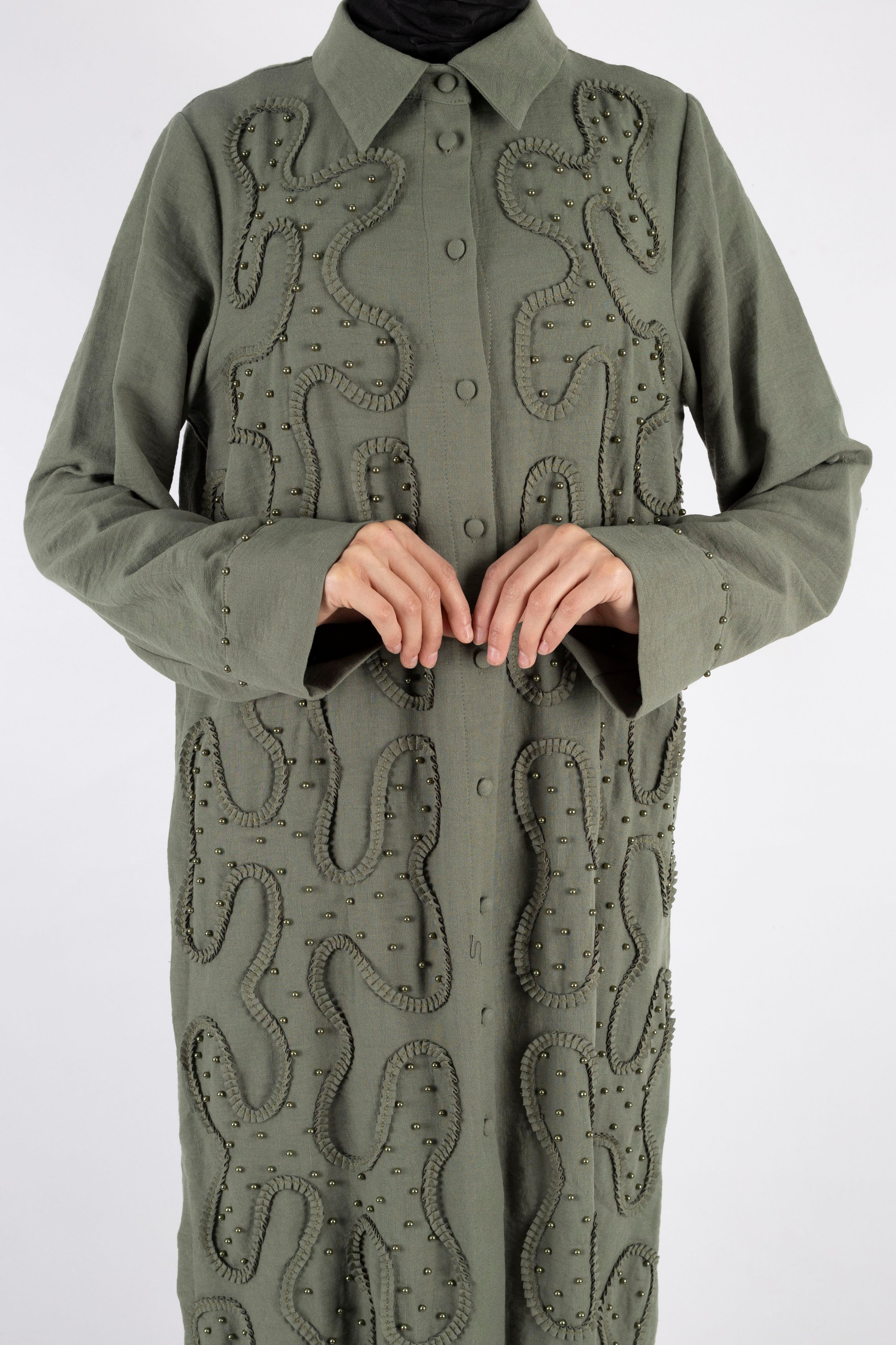 Tasarım  Kabartma Desenli Büyük Beden Tunik Yeşil OTW44416