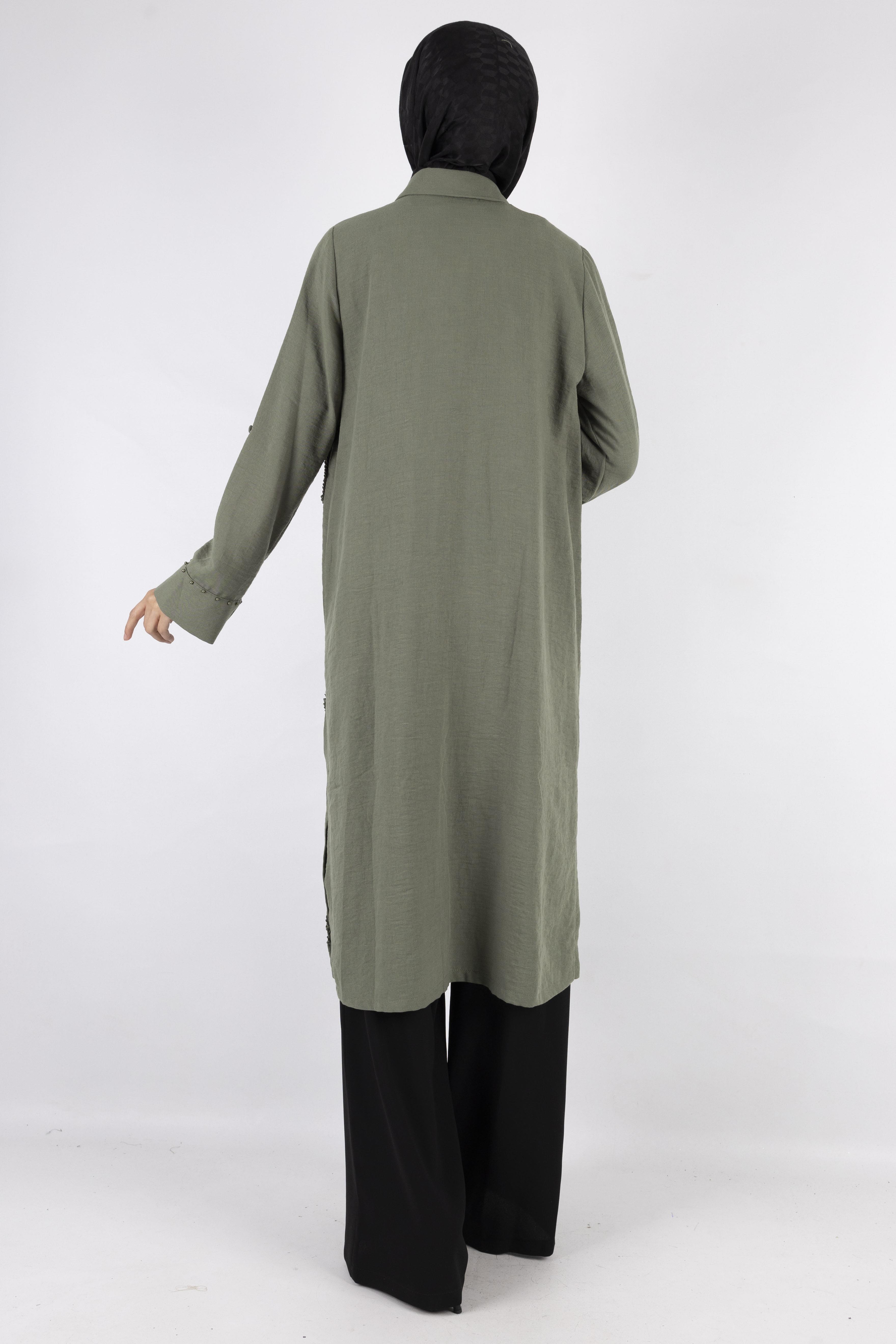 Tasarım  Kabartma Desenli Büyük Beden Tunik Yeşil OTW44416