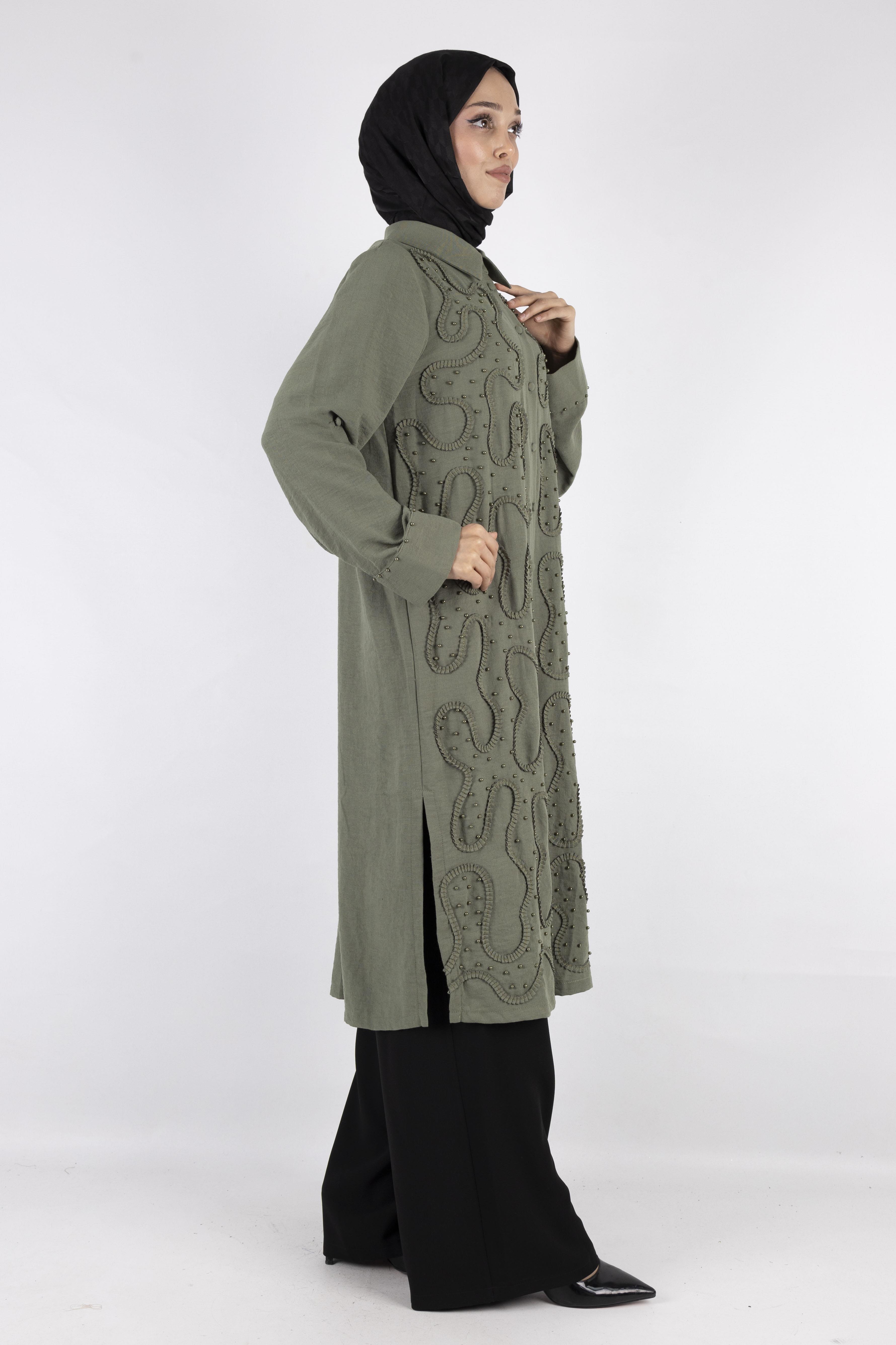 Tasarım  Kabartma Desenli Büyük Beden Tunik Yeşil OTW44416