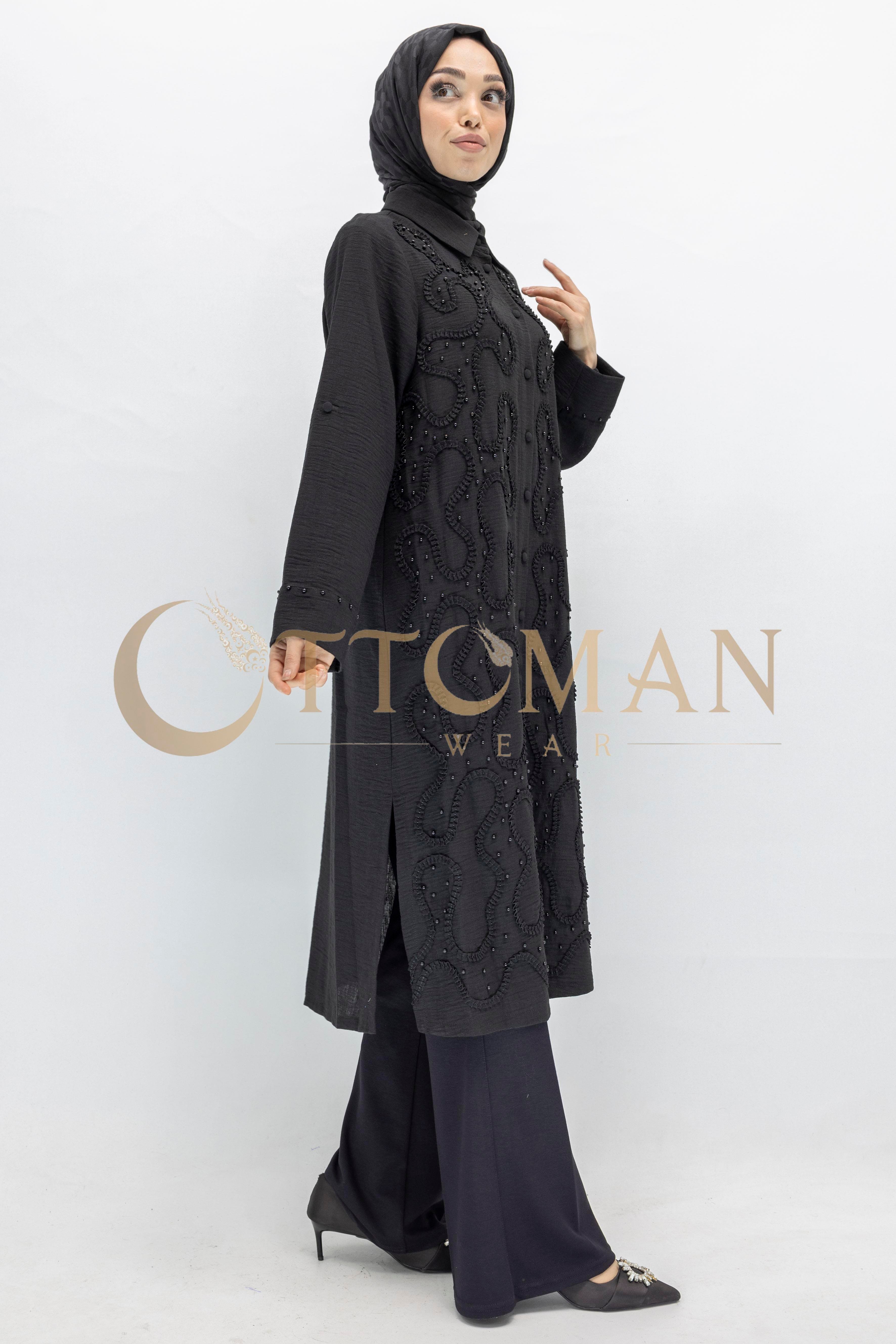 Tasarım  Kabartma Desenli Büyük Beden Tunik Siyah OTW44416