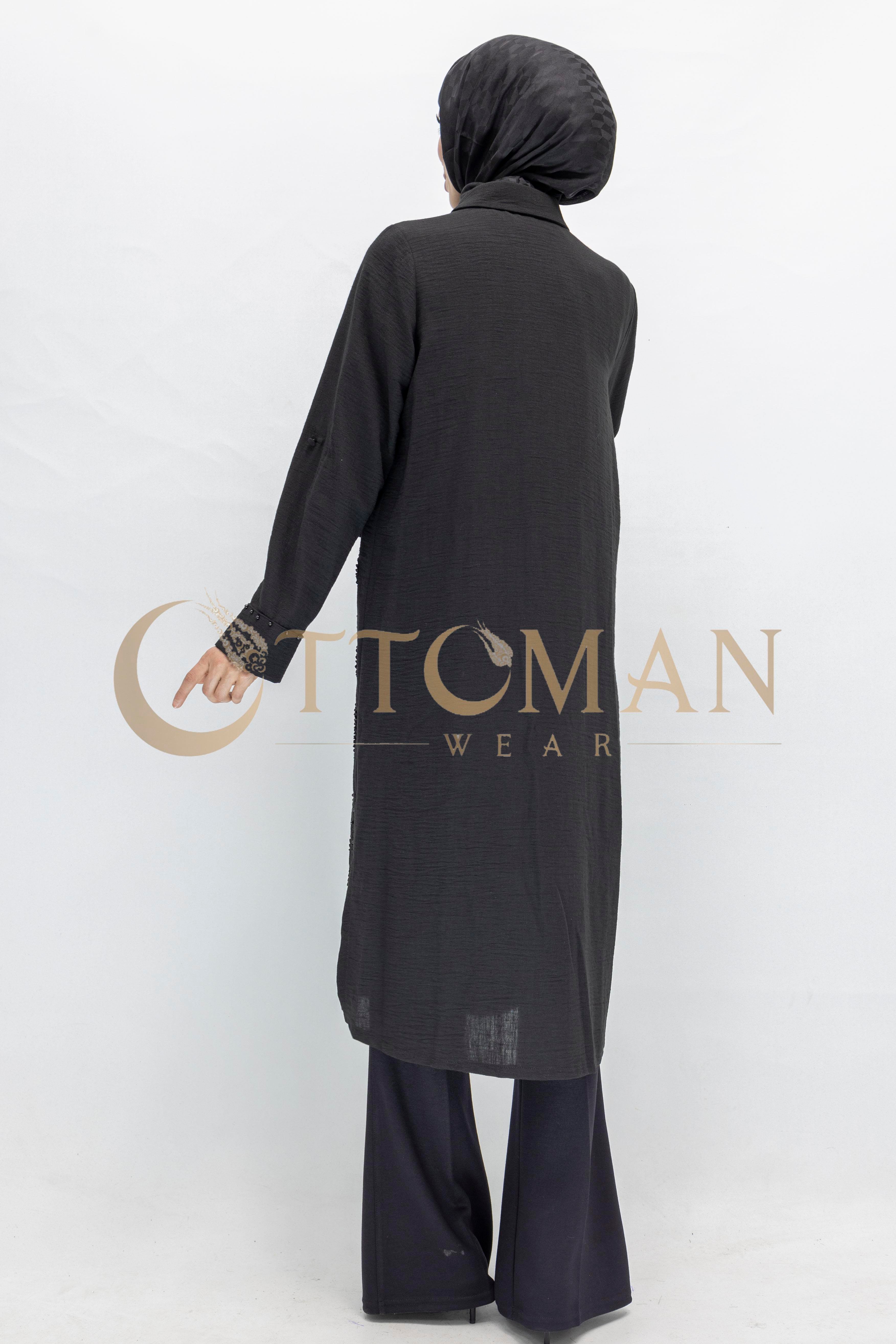 Tasarım  Kabartma Desenli Büyük Beden Tunik Siyah OTW44416