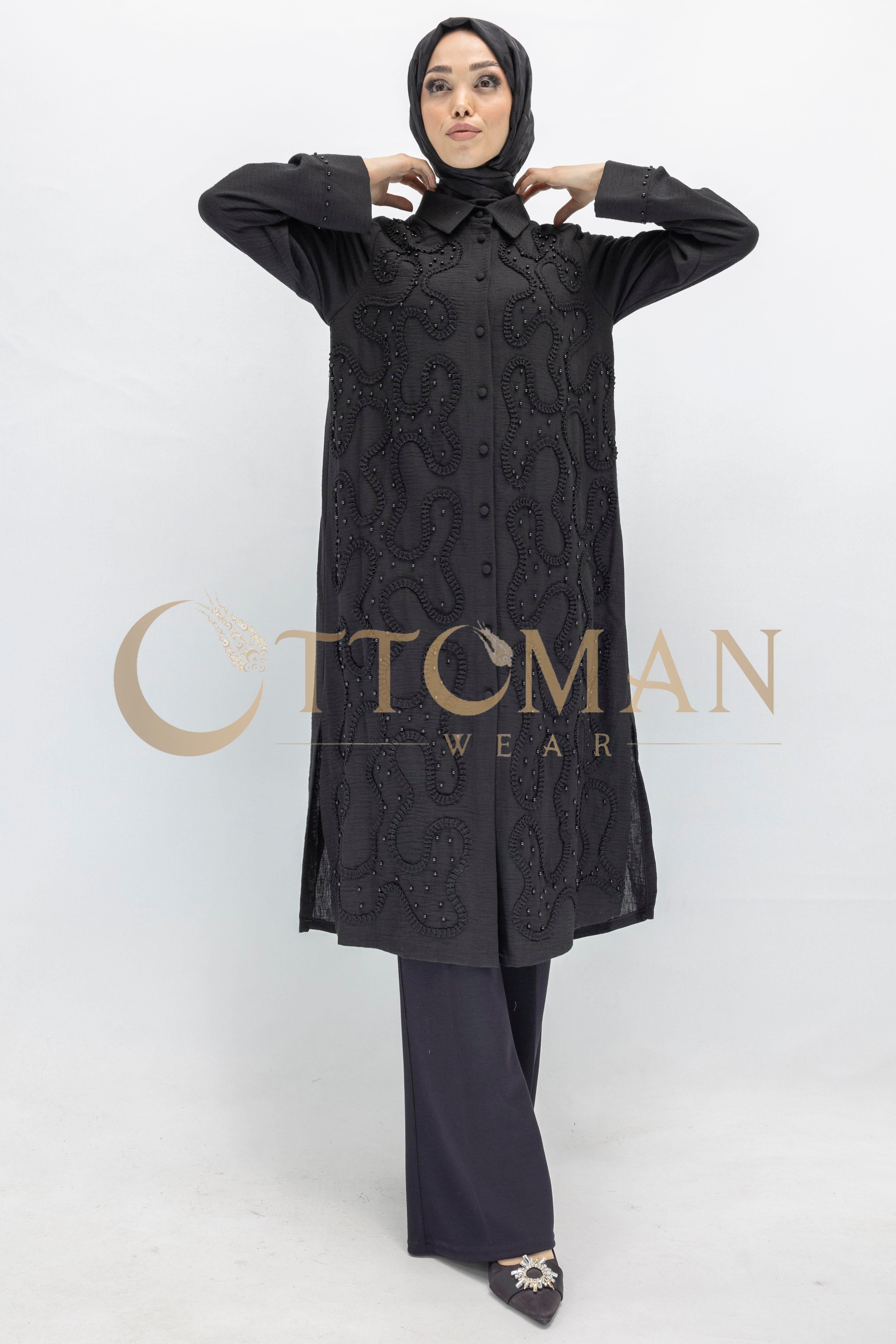 Tasarım  Kabartma Desenli Büyük Beden Tunik Siyah OTW44416