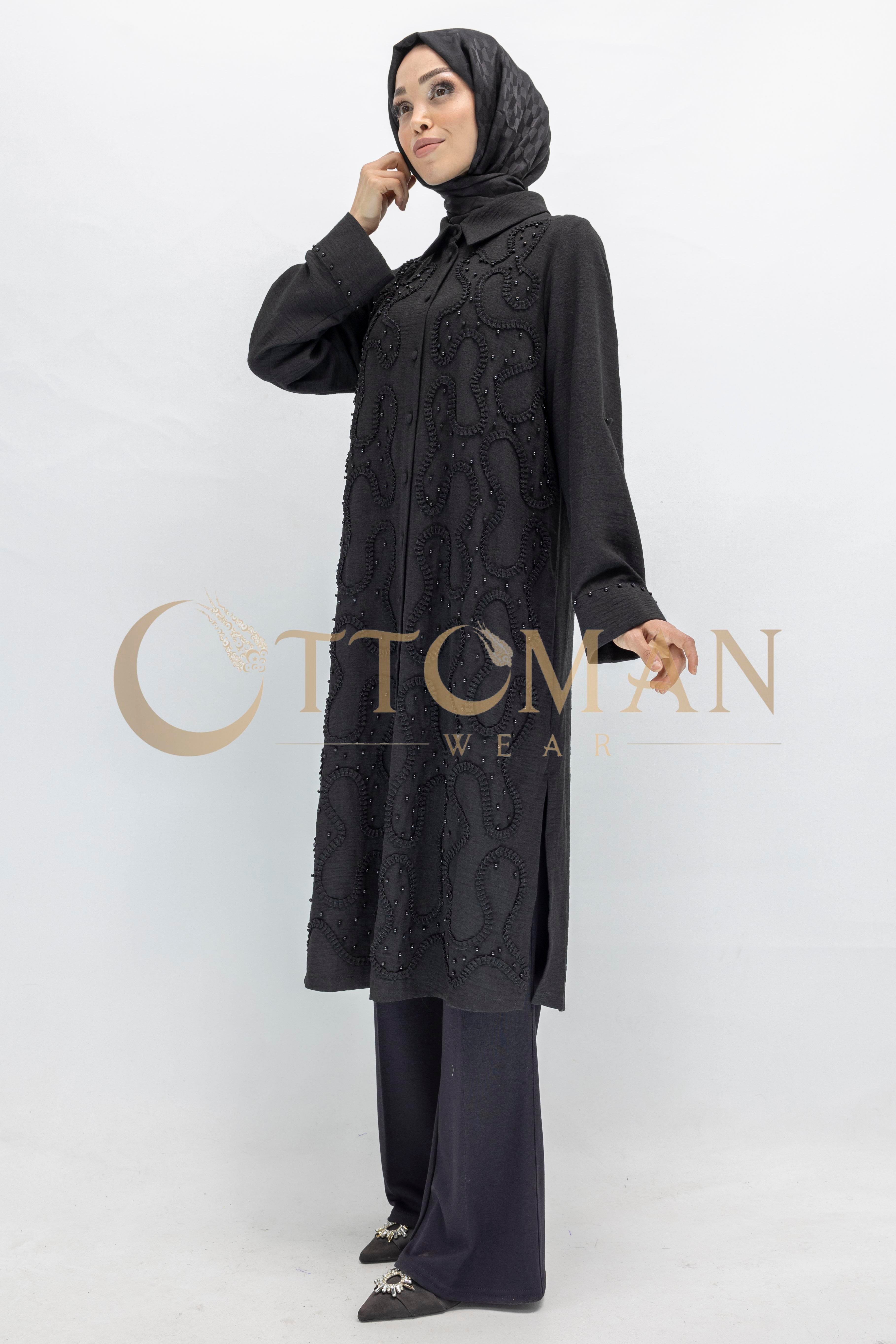 Tasarım  Kabartma Desenli Büyük Beden Tunik Siyah OTW44416