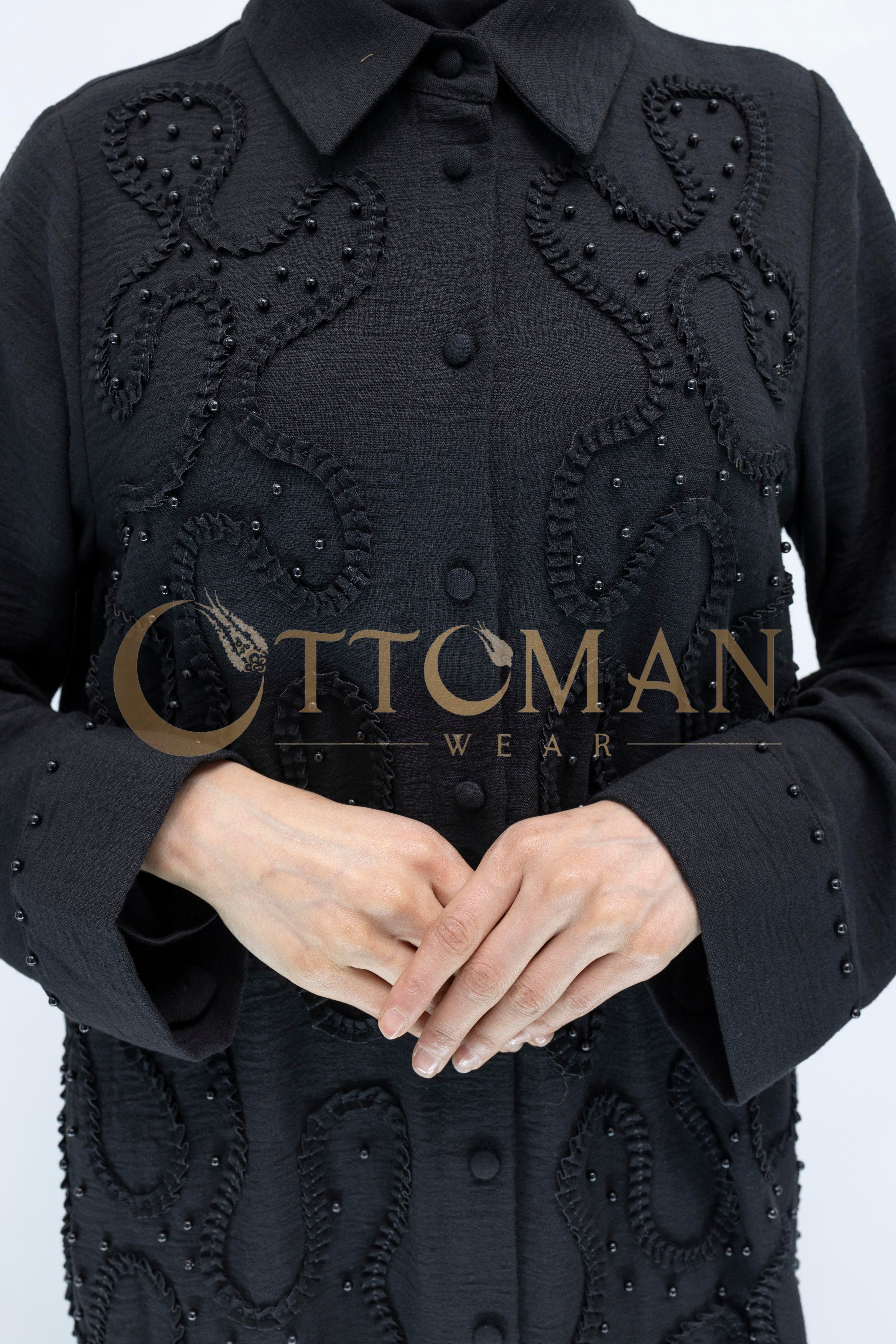 Tasarım  Kabartma Desenli Büyük Beden Tunik Siyah OTW44416