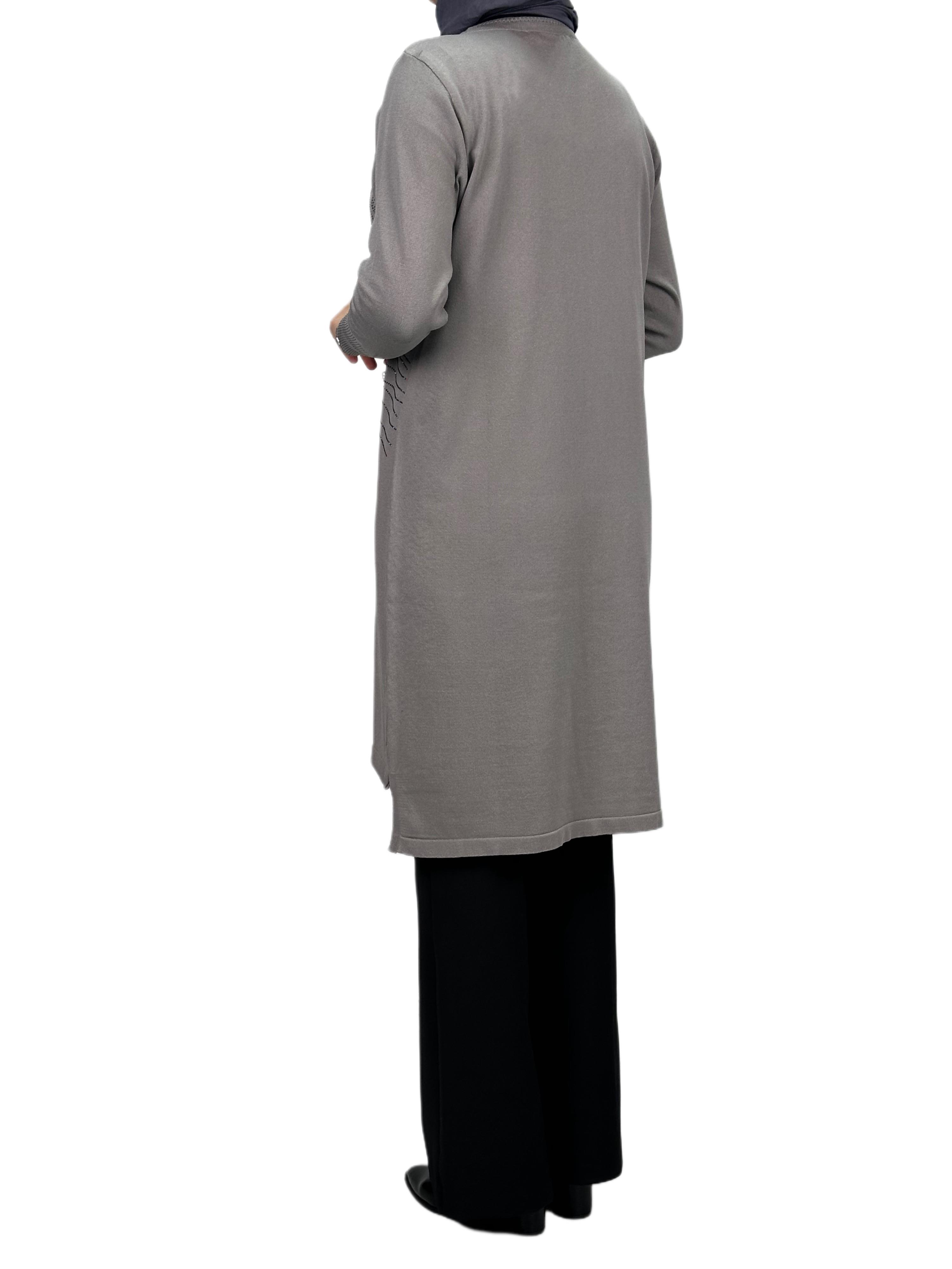Taşlı Merserize Triko Tunik Gri OTW121