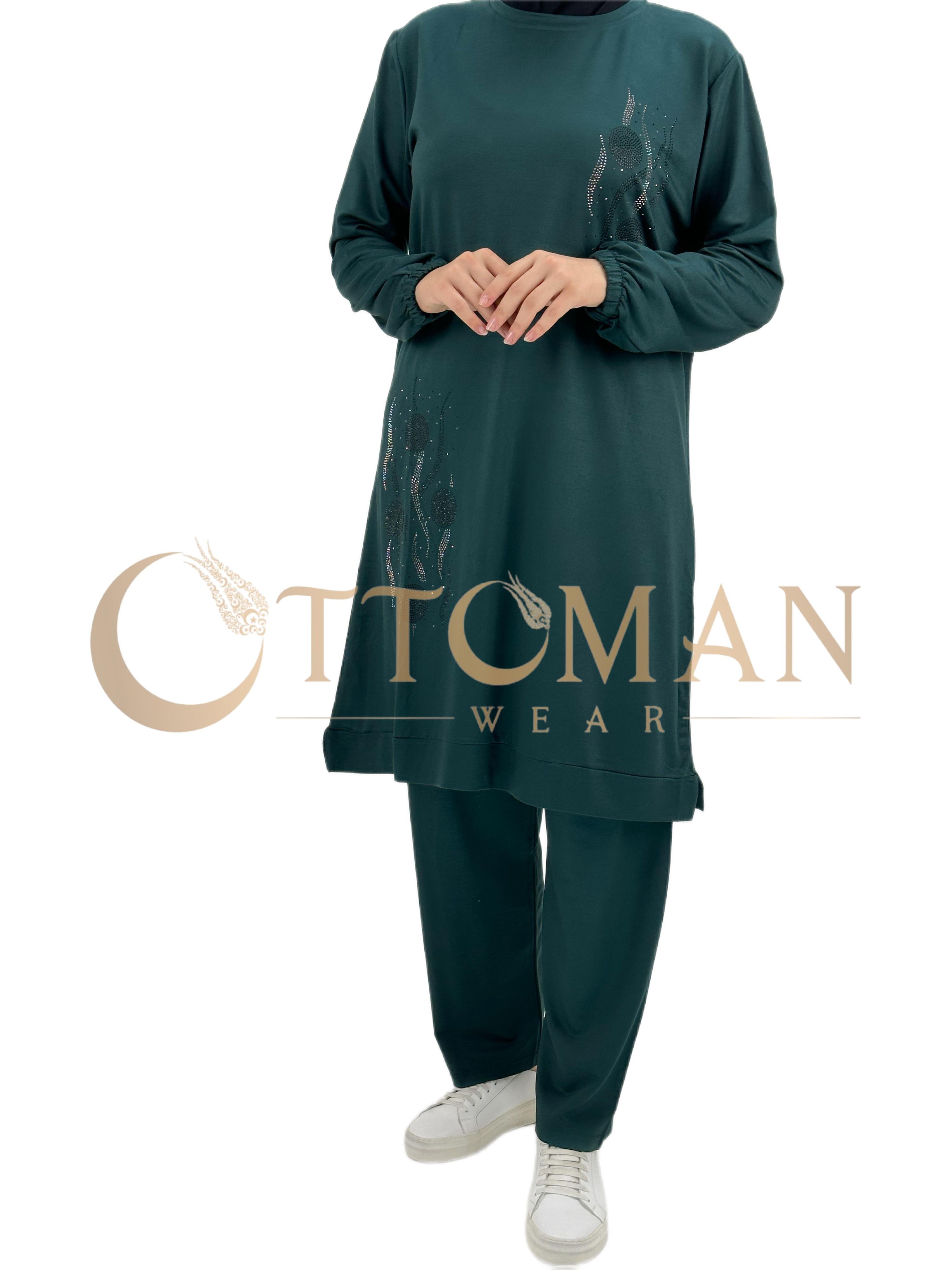 Taşlı Pantolonlu Takım Zümrüt OTW006