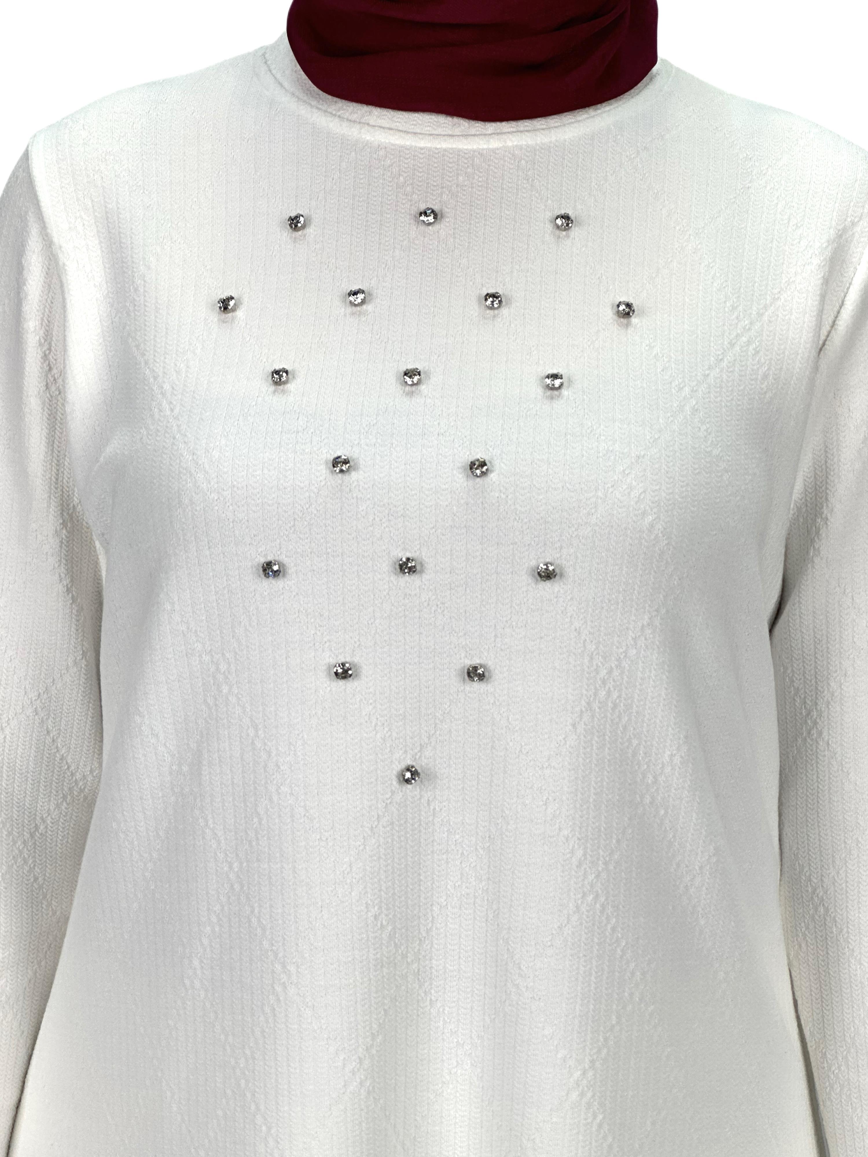 Taşlı Uzun Kollu İçlik Tunik Ekru OTW2121