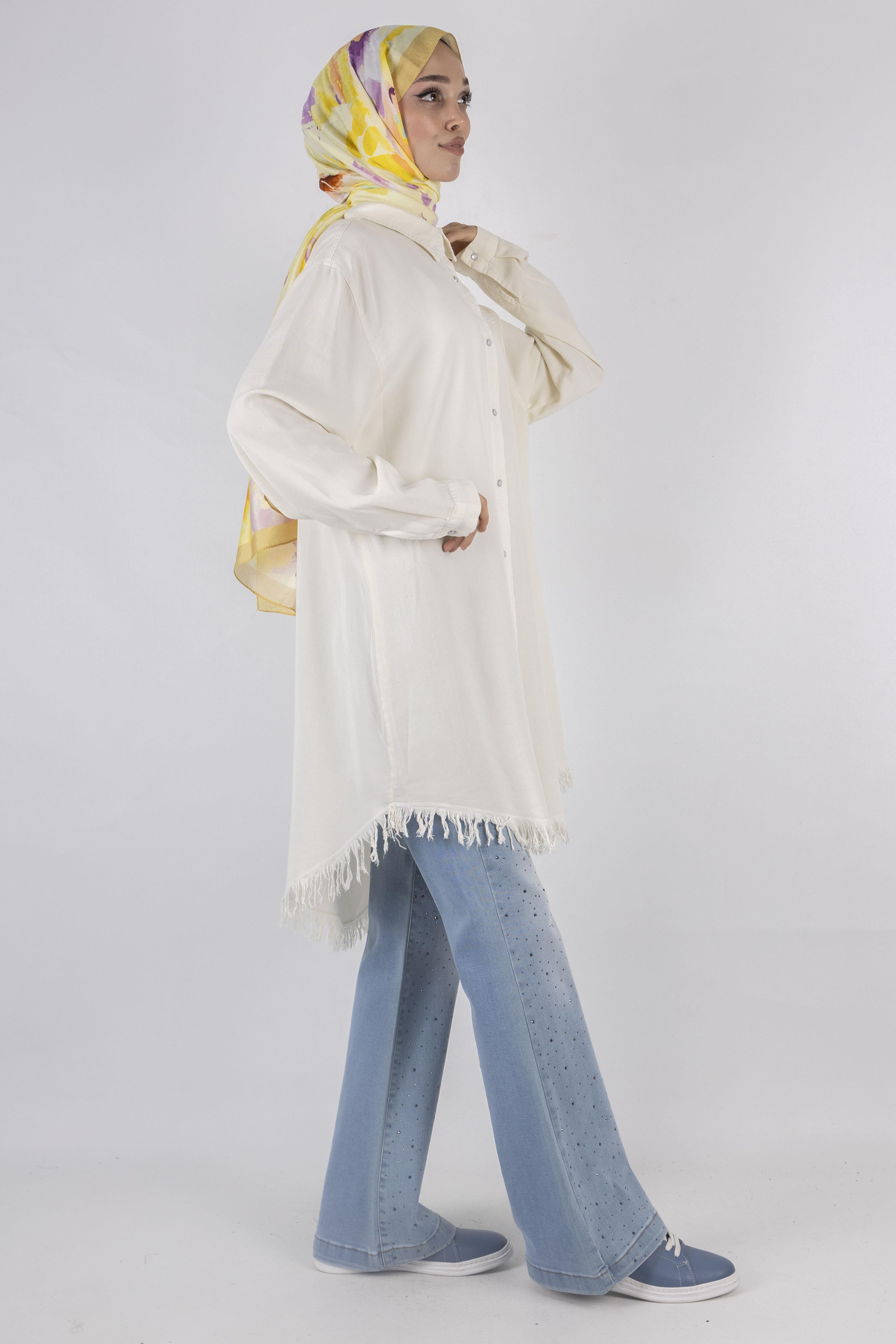 Tensel Kot Tesettür Gömlek Beyaz OTW7236