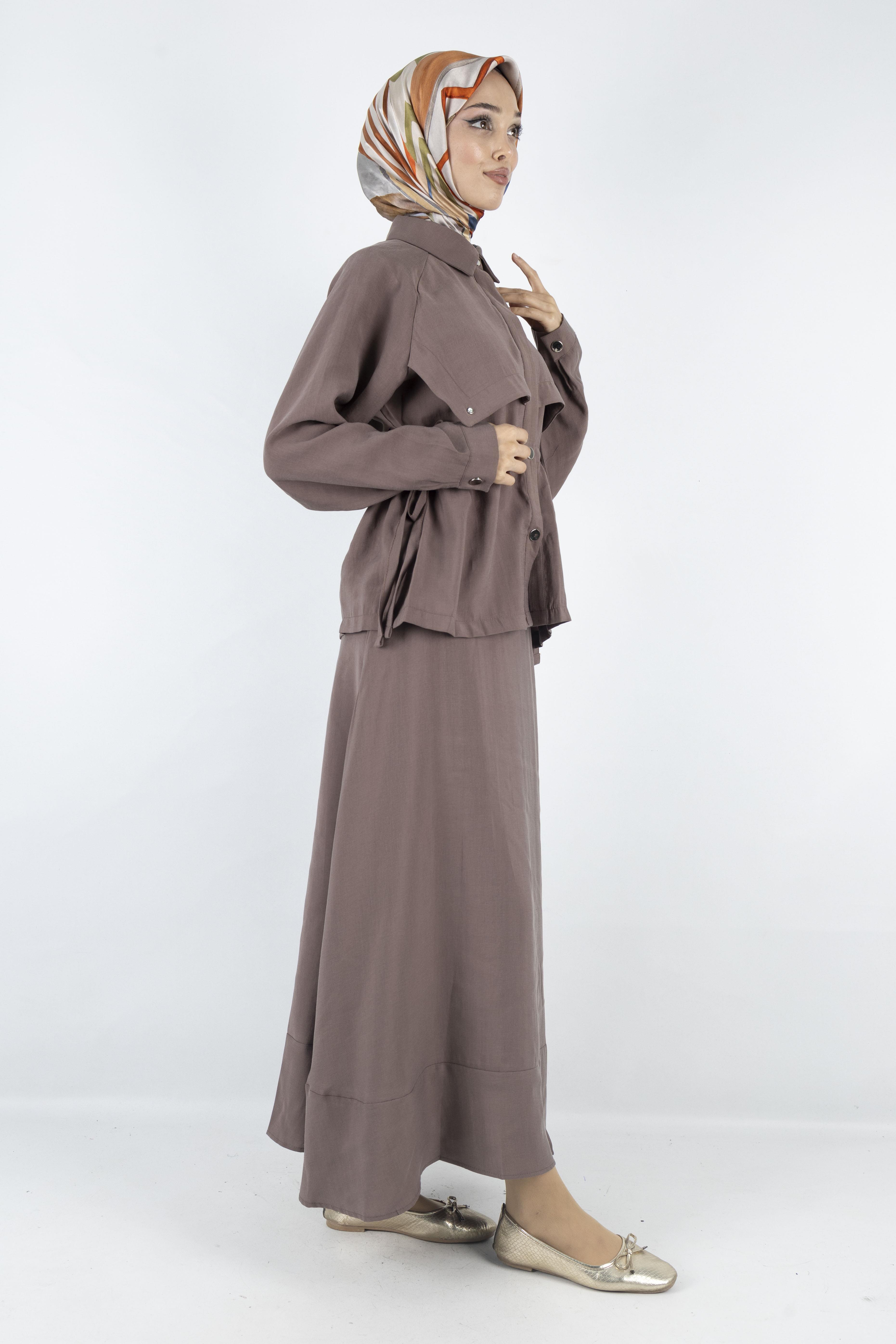 Tensel Kumaş Spor Etekli Takım Kahve OTW2627