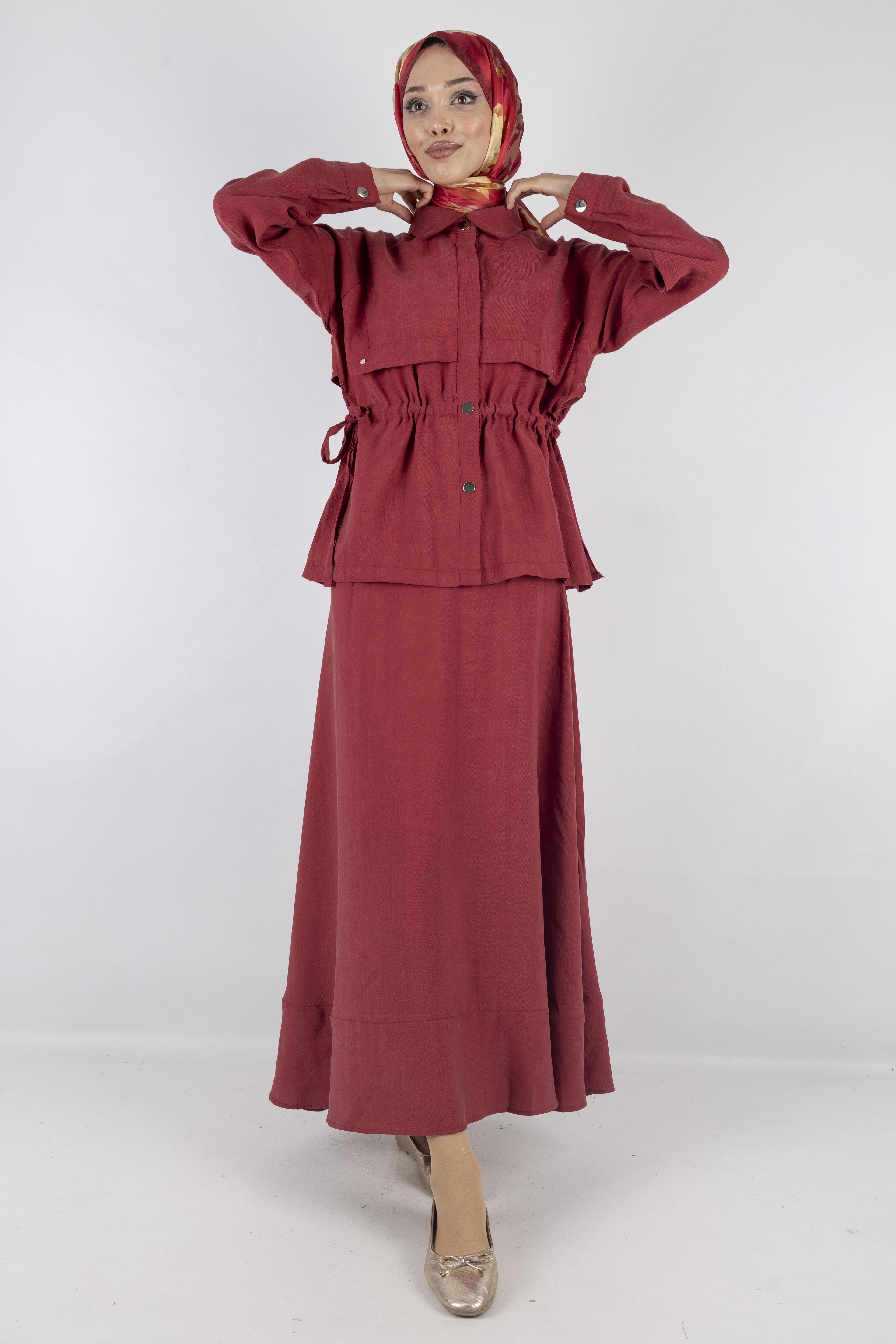 Tensel Kumaş Spor Etekli Takım Kırmızı OTW2627