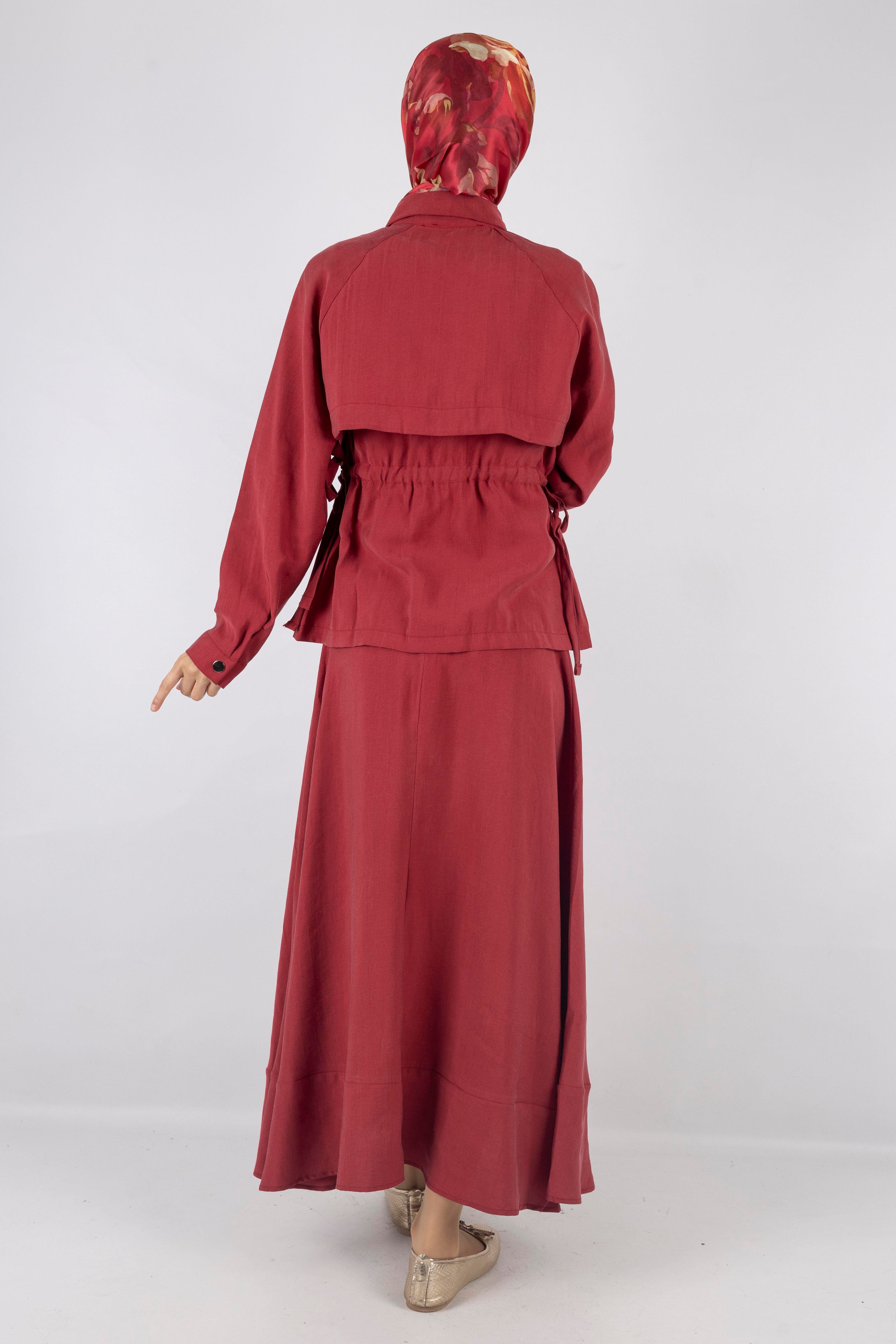 Tensel Kumaş Spor Etekli Takım Kırmızı OTW2627