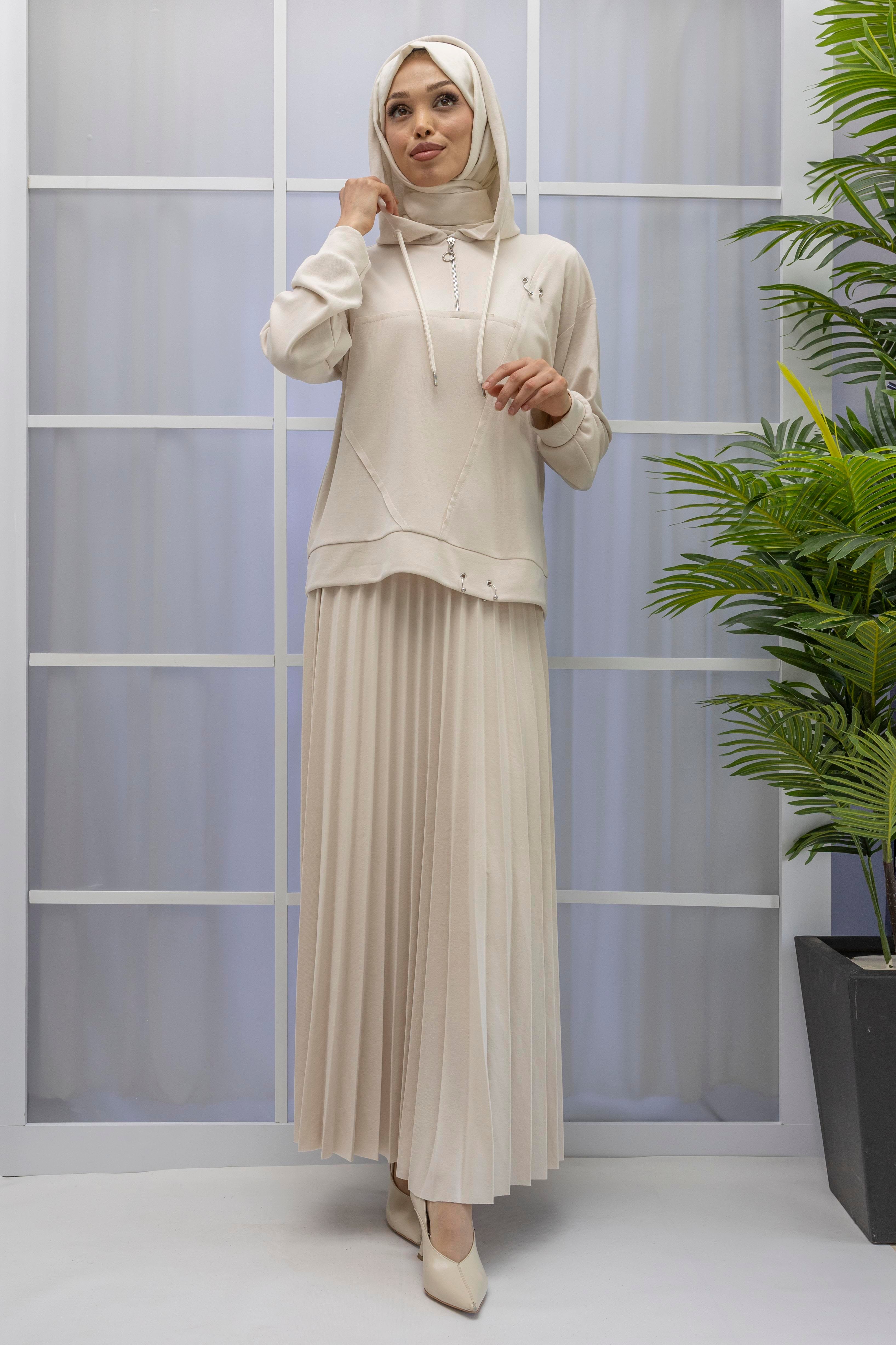 TENSEL OYSHO KUMAŞ SPOR ETEKLİ TAKIM Bej OTW70062