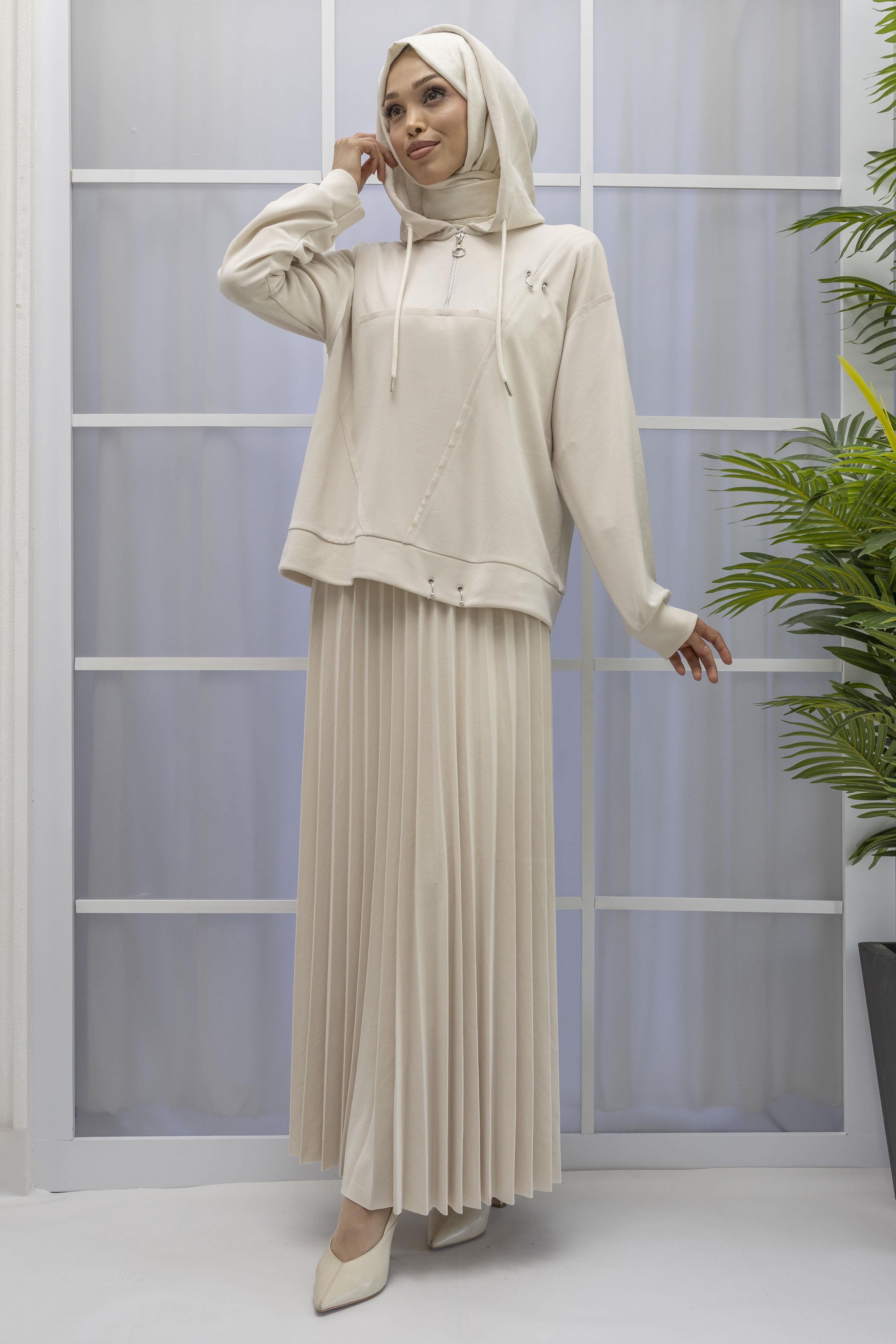 TENSEL OYSHO KUMAŞ SPOR ETEKLİ TAKIM Bej OTW70062