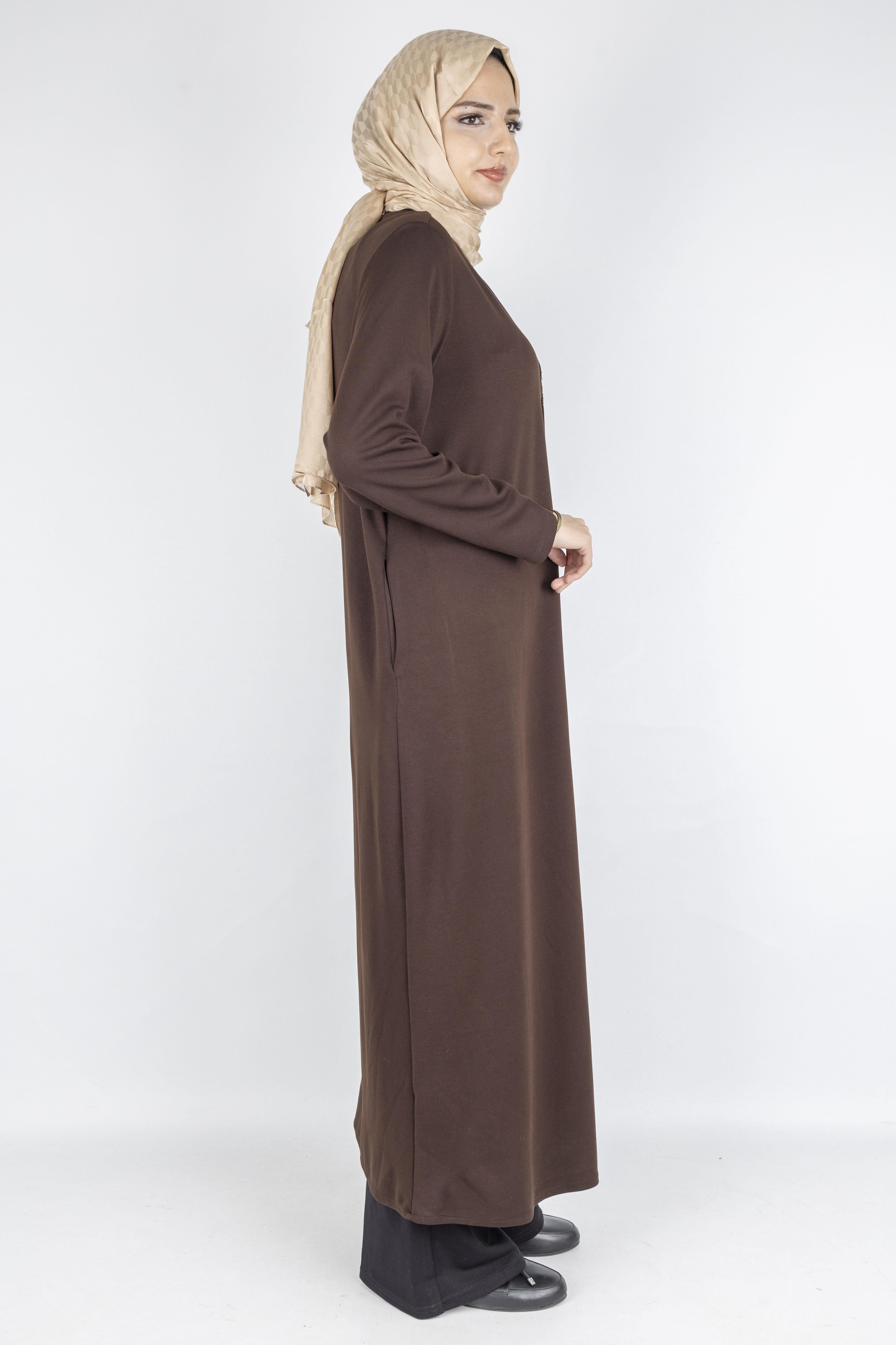 Toka Detaylı Çelik Örme Büyük Beden Elbise Kahve OTW7803