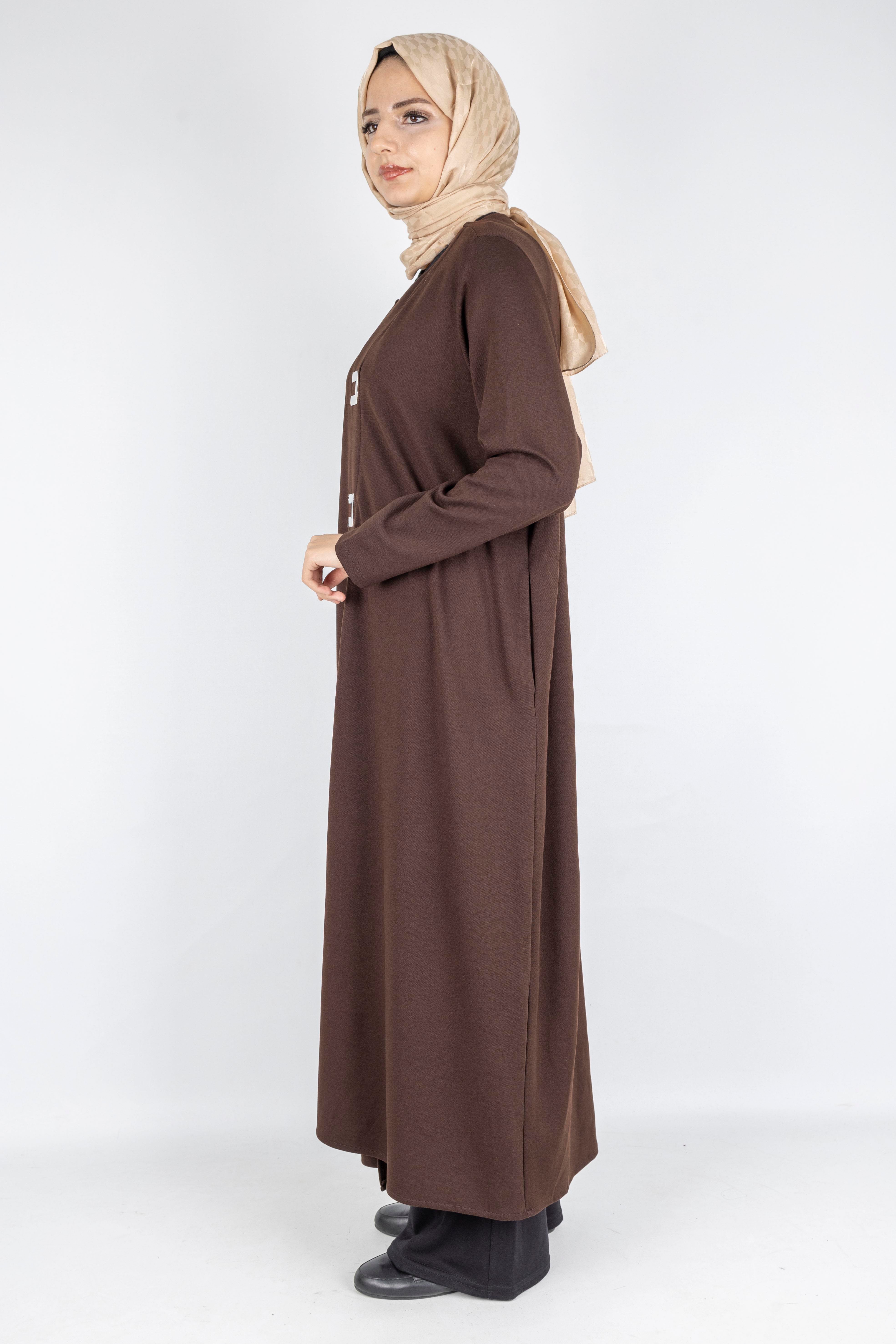 Toka Detaylı Çelik Örme Büyük Beden Elbise Kahve OTW7803