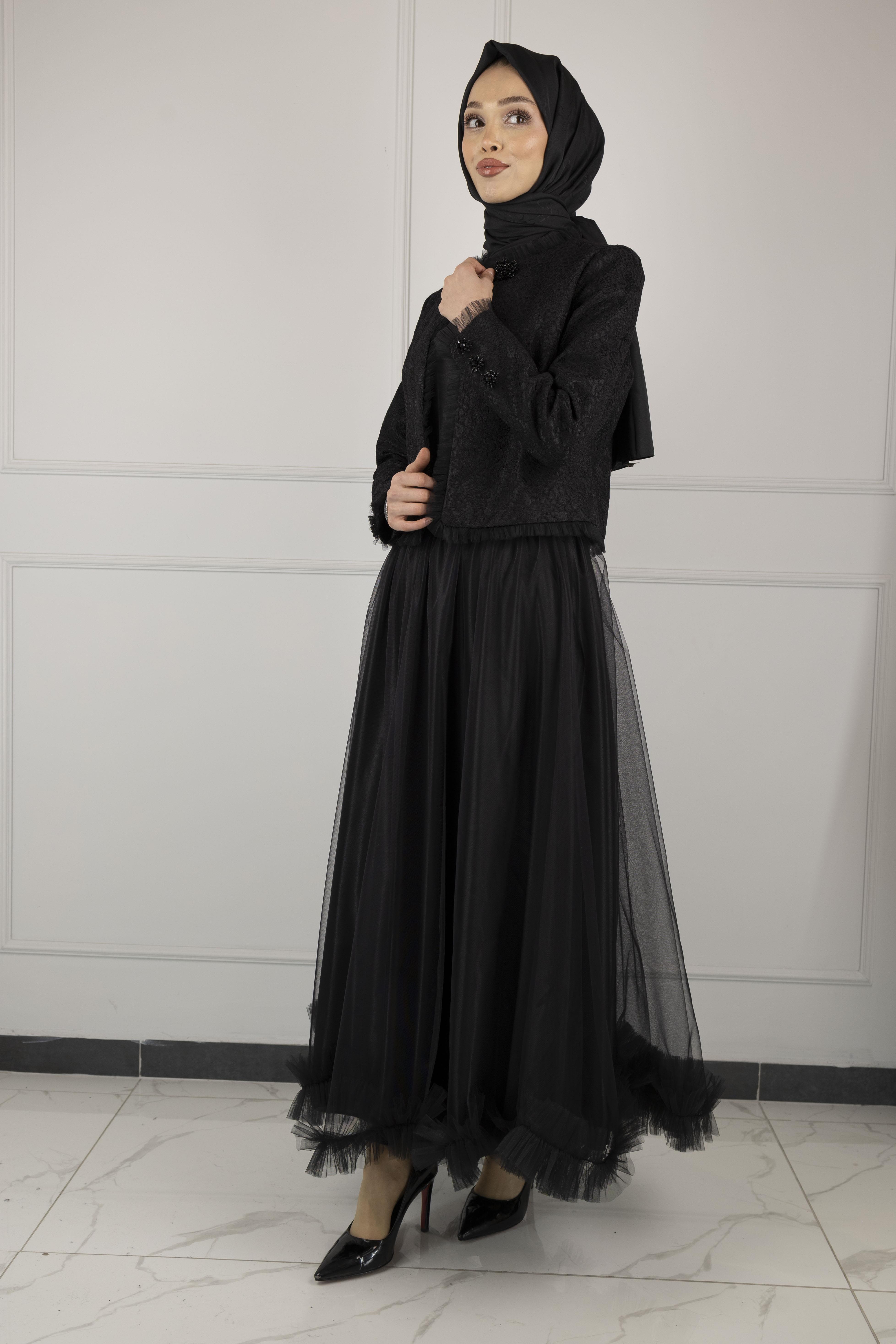 TÜL ETEKLİ TAKIM Siyah OTW44903