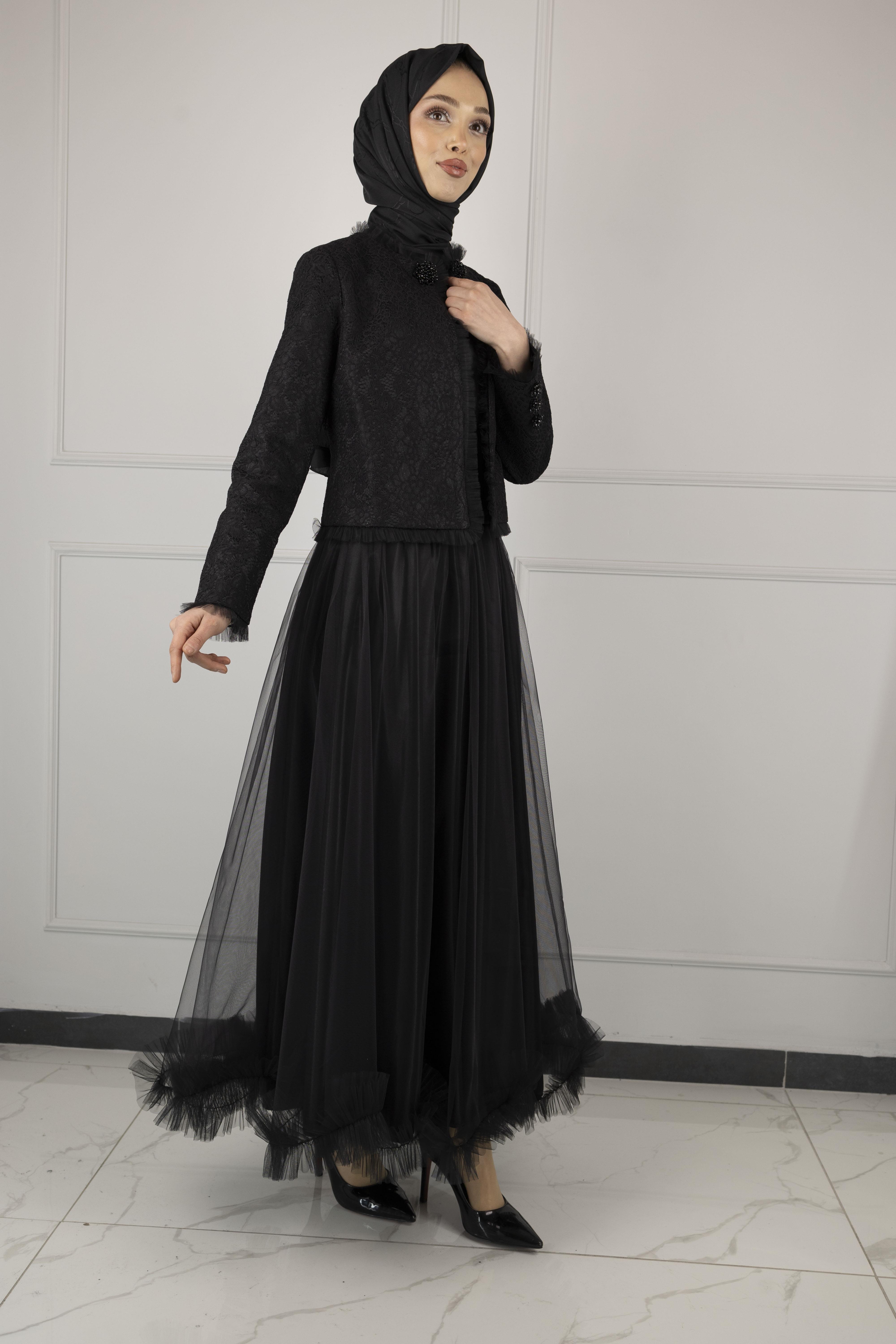 TÜL ETEKLİ TAKIM Siyah OTW44903