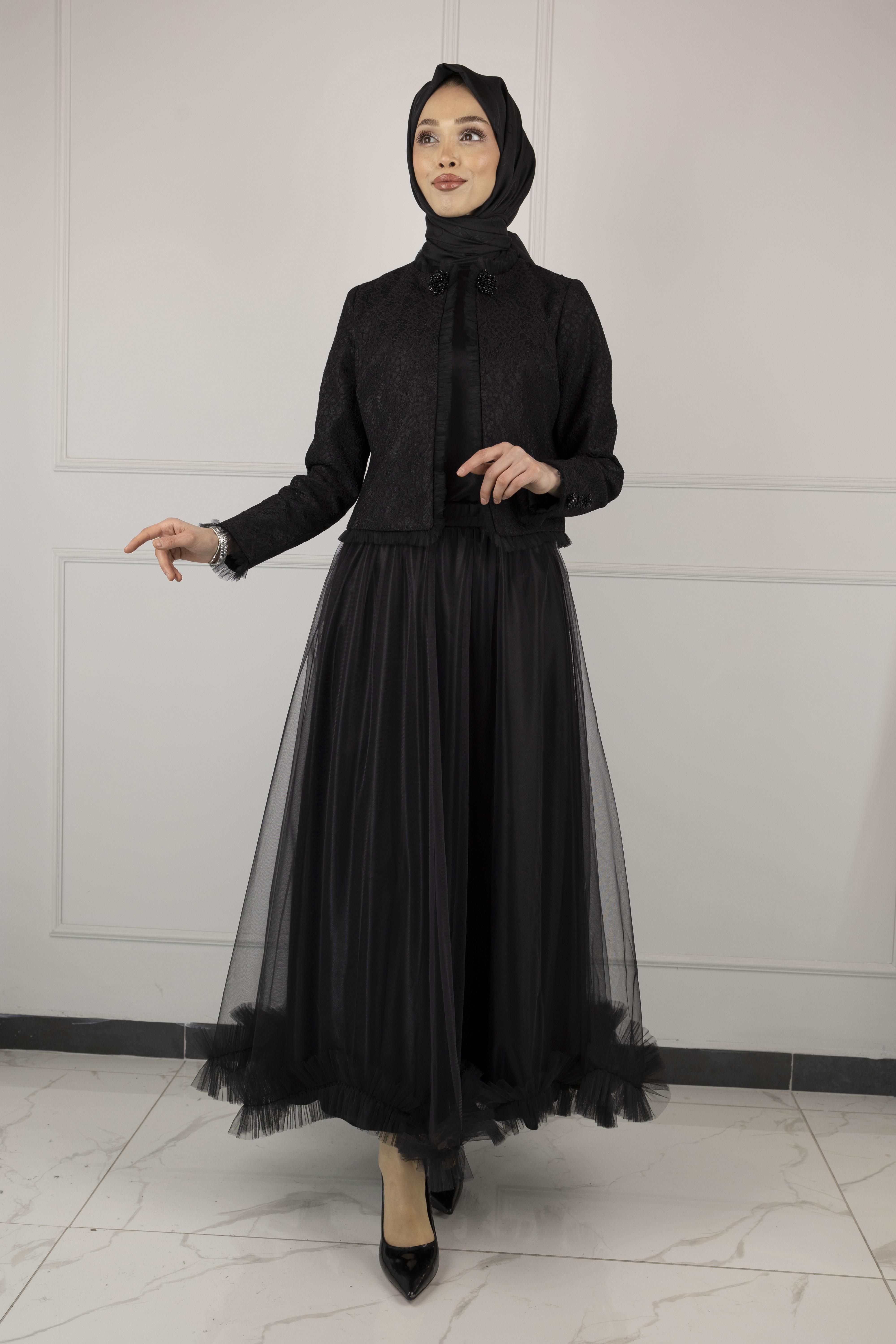 TÜL ETEKLİ TAKIM Siyah OTW44903